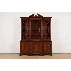 Baker Furniture Georgian Flame Mahogany Lighted Breakfront Bookcase Cabinet