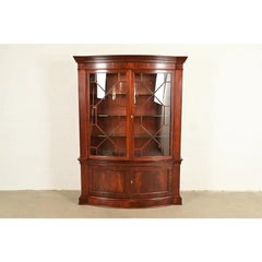 Baker Furniture Georgian Flame Mahogany Lighted Breakfront Bookcase Cabinet