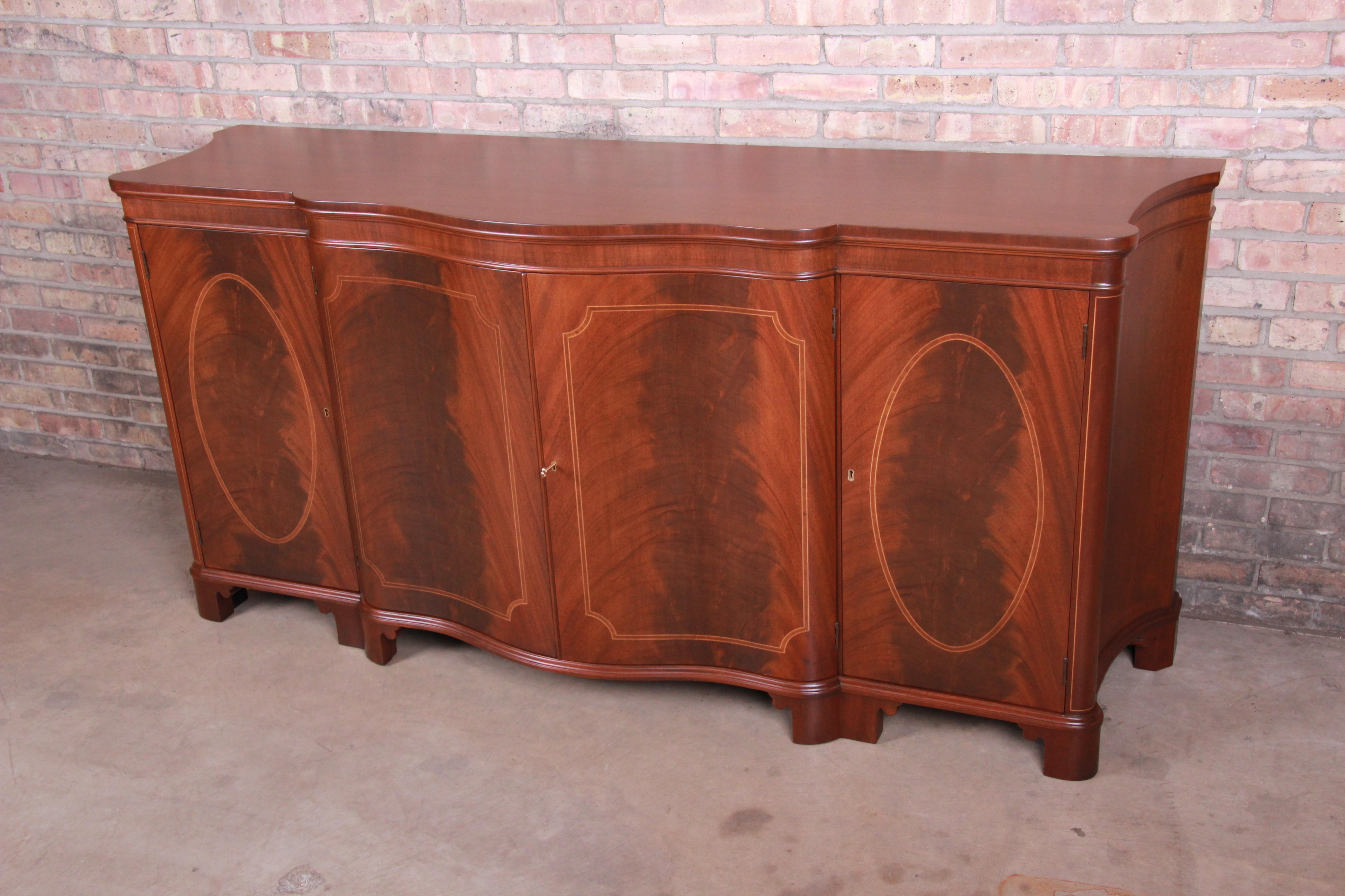 American Baker Furniture Georgian Flame Mahogany Sideboard or Bar Cabinet, Newly Restored
