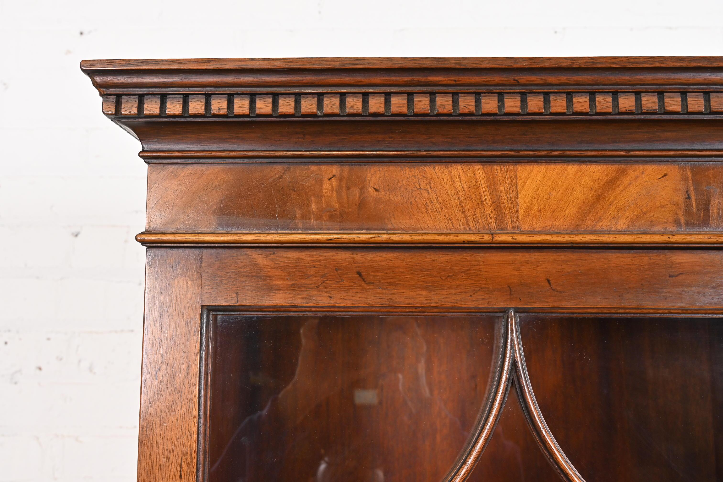 Baker Furniture Georgian Inlaid Flame Mahogany Breakfront Bookcase Cabinet 3