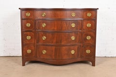 Baker Furniture Georgian Inlaid Flame Mahogany Serpentine Front Dresser Chest