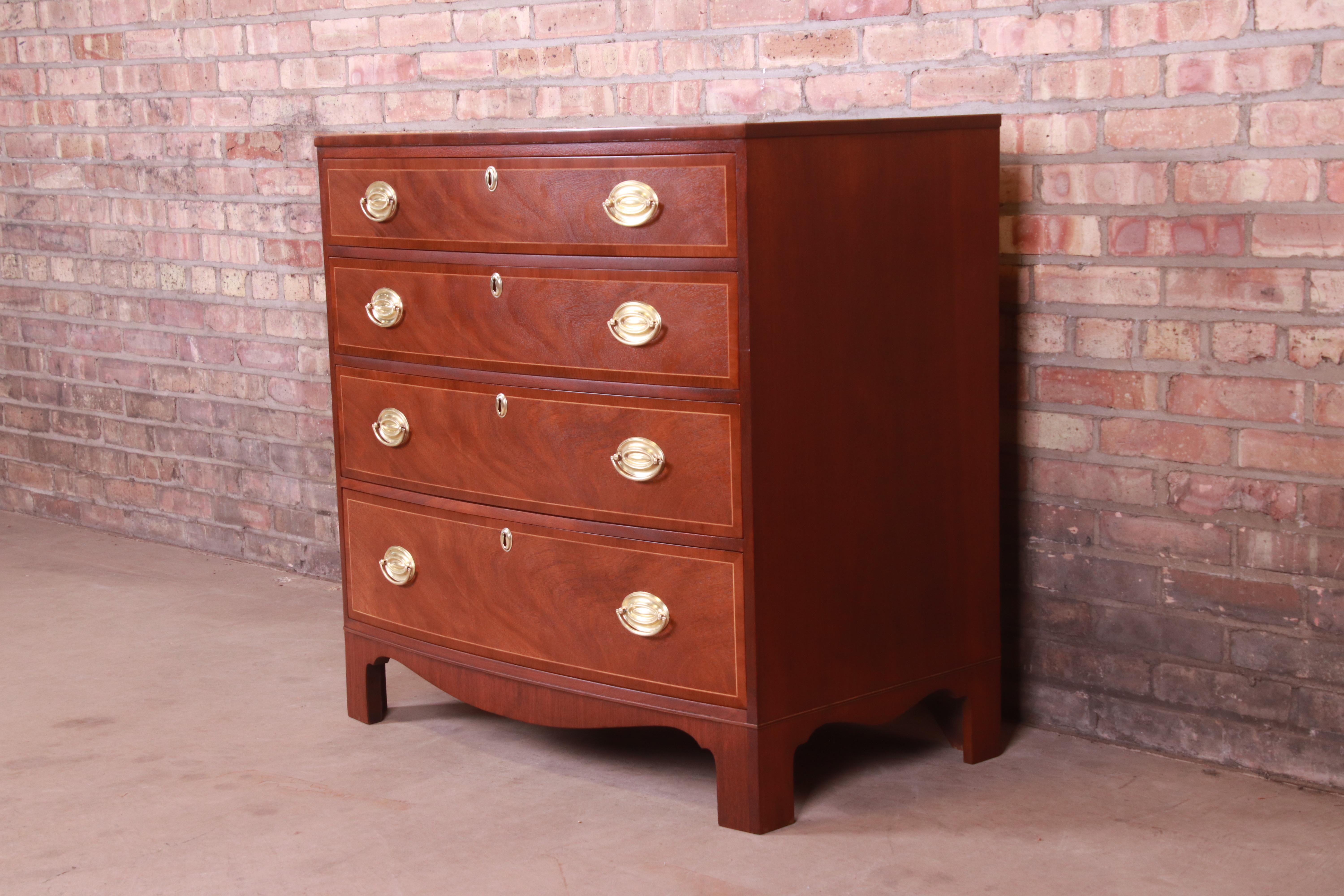 American Baker Furniture Georgian Inlaid Mahogany Bachelor Chest, Newly Refinished