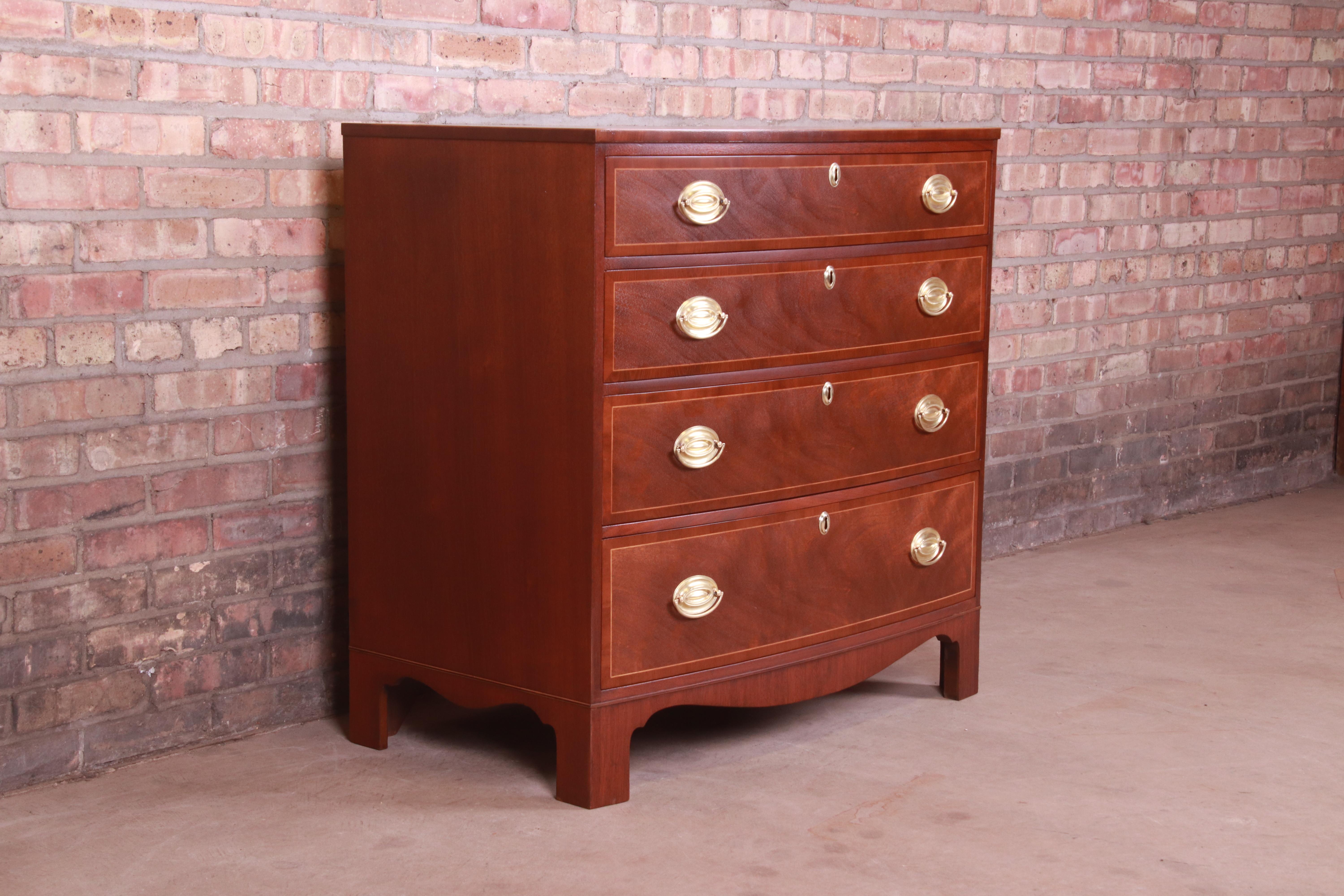 20th Century Baker Furniture Georgian Inlaid Mahogany Bachelor Chest, Newly Refinished