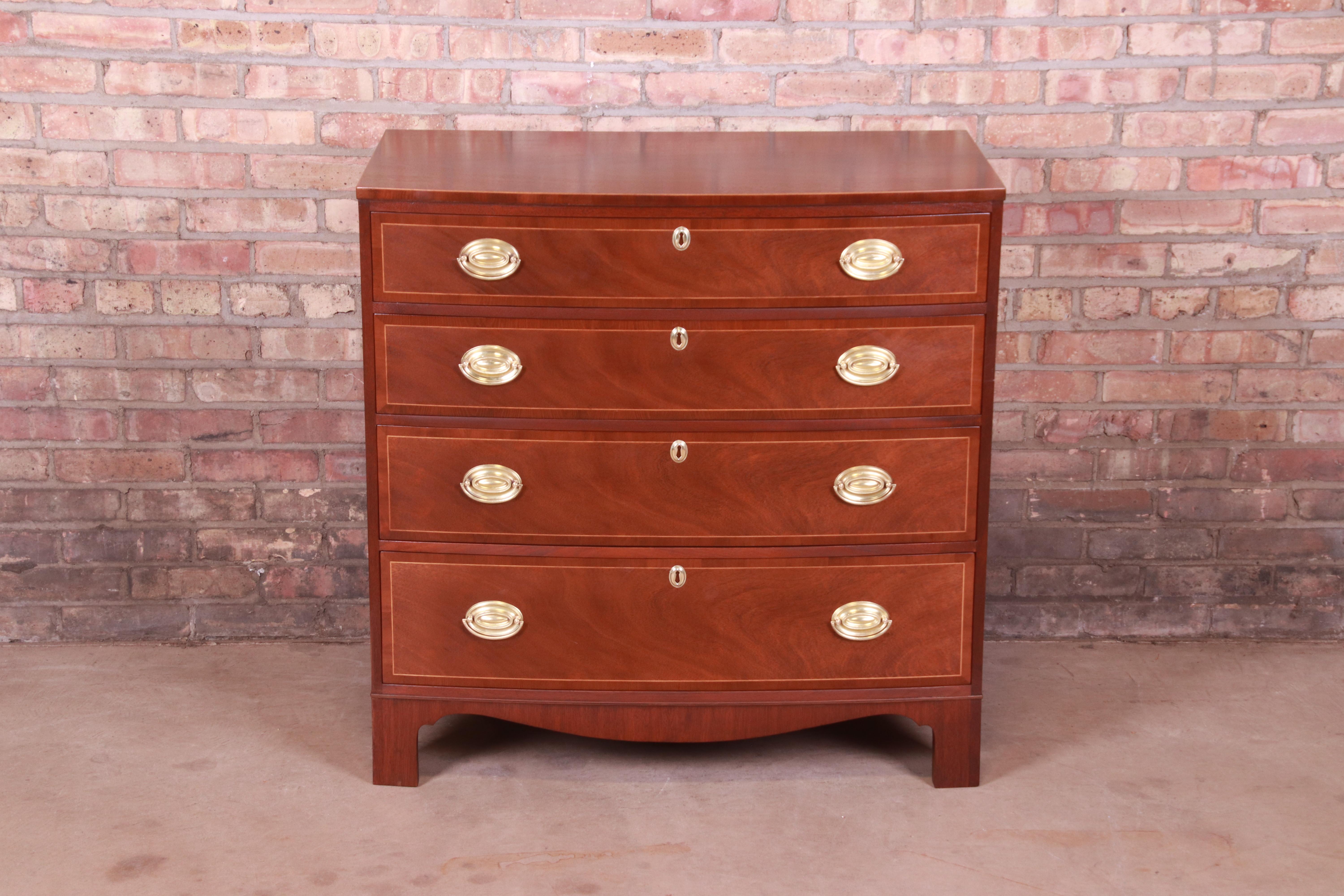Brass Baker Furniture Georgian Inlaid Mahogany Bachelor Chest, Newly Refinished