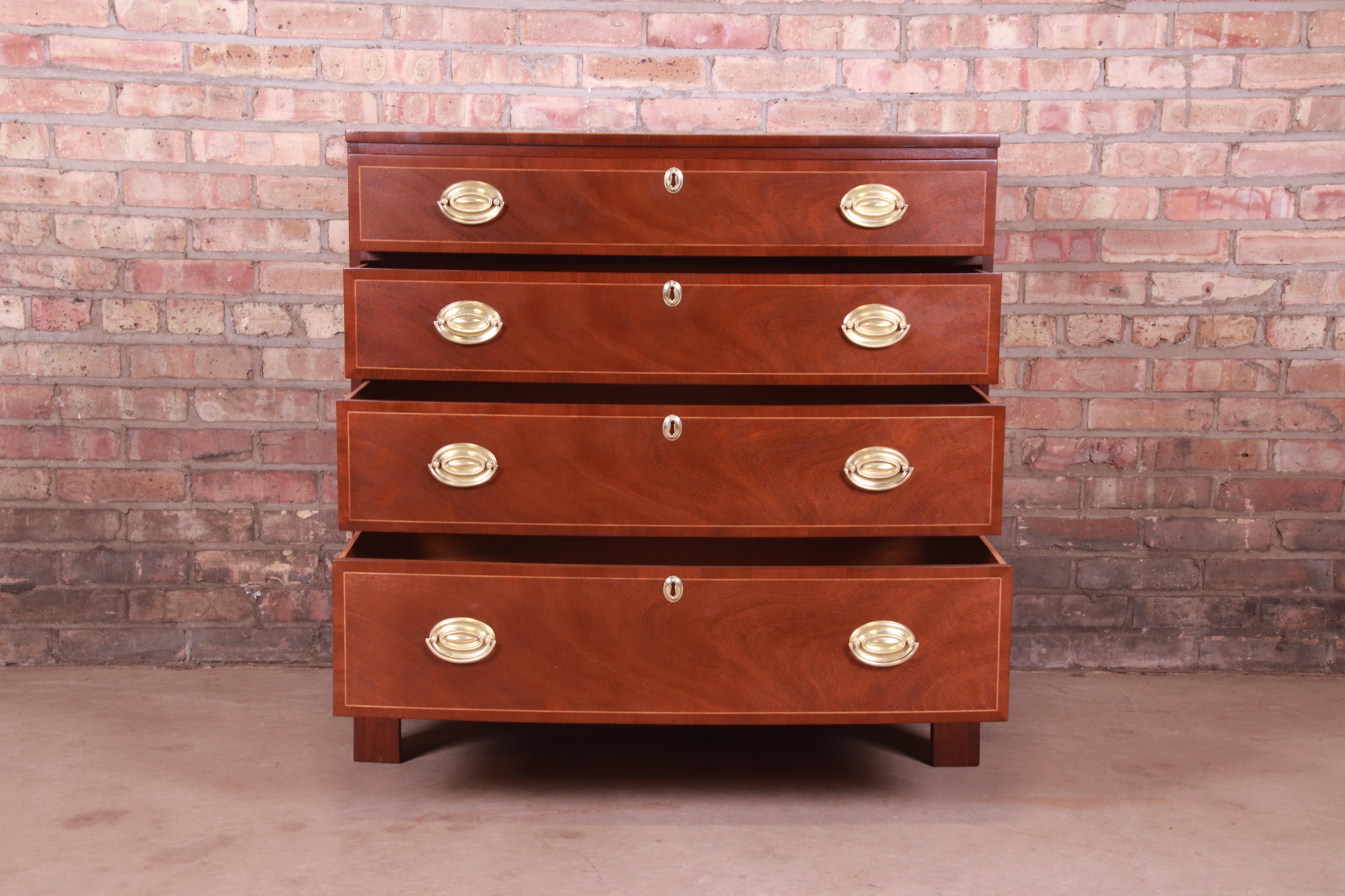 Baker Furniture Georgian Inlaid Mahogany Bachelor Chest, Newly Refinished 1