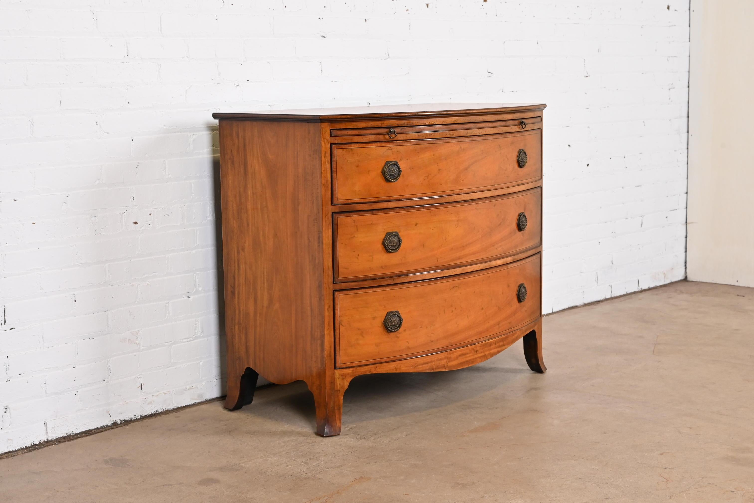 20th Century Baker Furniture Georgian Inlaid Mahogany Bow Front Bachelor Chest