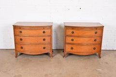 Baker Furniture Georgian Inlaid Mahogany Bow Front Bachelor Chests, Pair