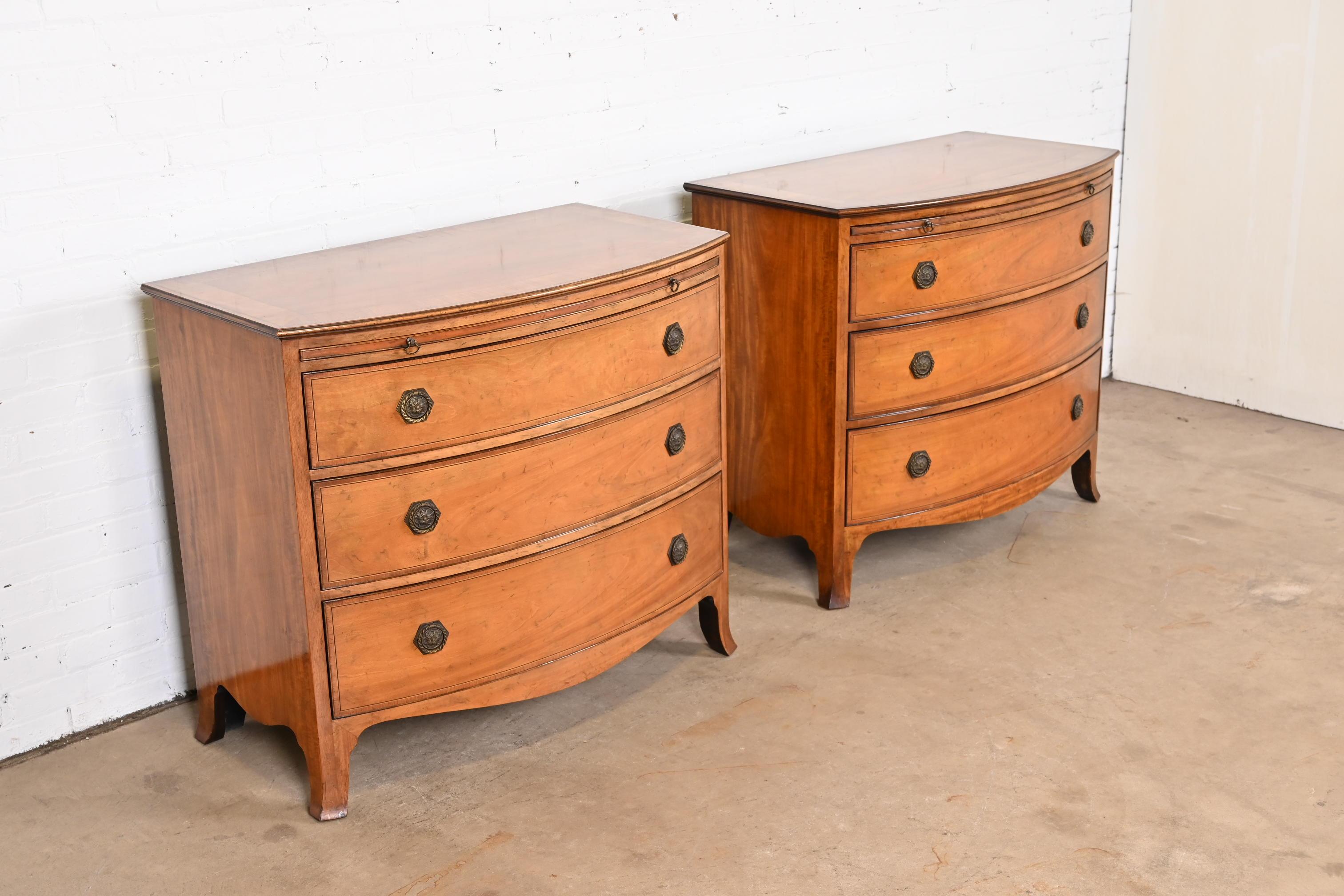 Baker Furniture Georgian Inlaid Mahogany Bow Front Bachelor Chests, Pair 1