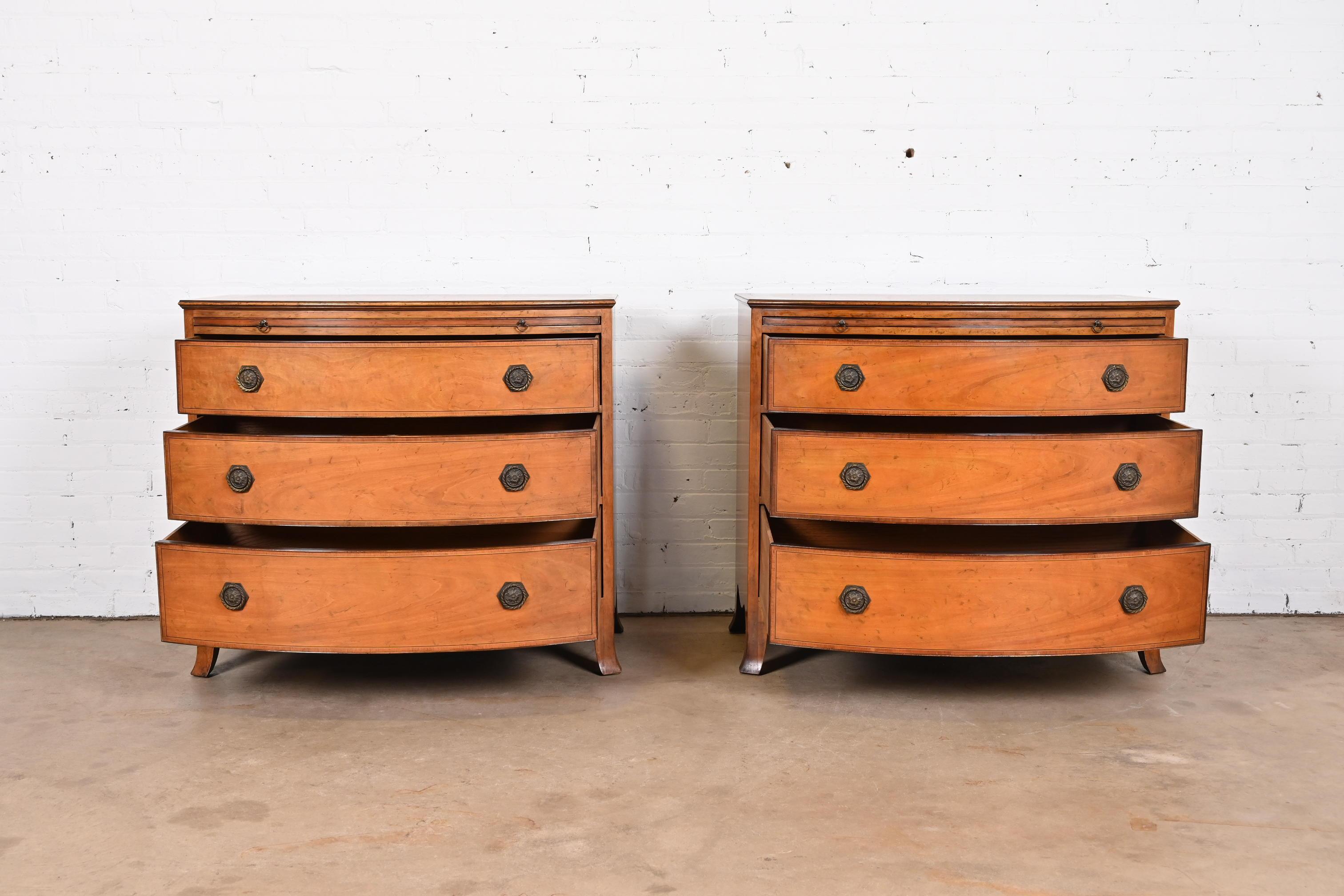 Baker Furniture Georgian Inlaid Mahogany Bow Front Bachelor Chests, Pair 2