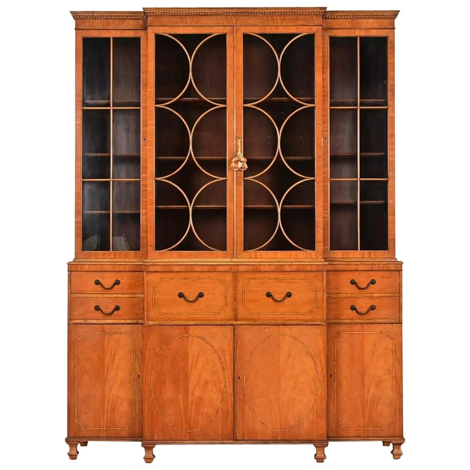 Baker Furniture Georgian Inlaid Mahogany Breakfront Bookcase Cabinet