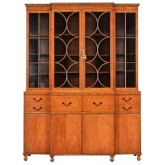 Baker Furniture Georgian Inlaid Mahogany Breakfront Bookcase Cabinet