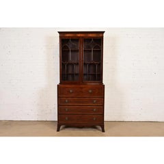 Baker Furniture Georgian Inlaid Mahogany Breakfront Bookcase Cabinet