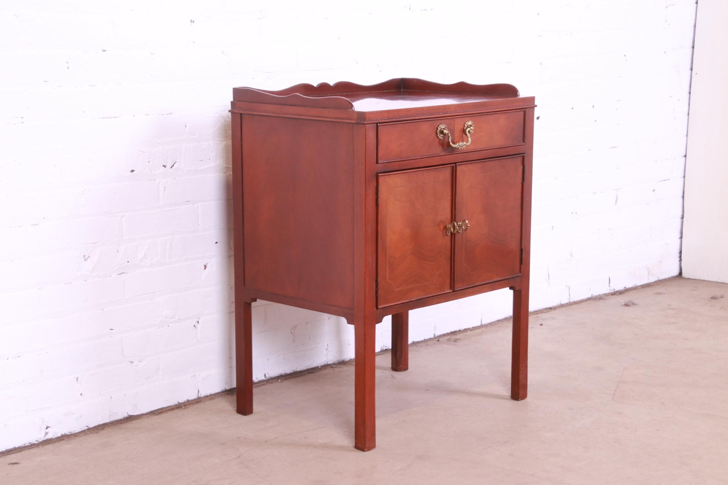 Brass Baker Furniture Georgian Inlaid Mahogany Nightstand For Sale