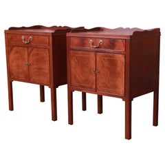 Baker Furniture Georgian Inlaid Mahogany Nightstands, Newly Refinished