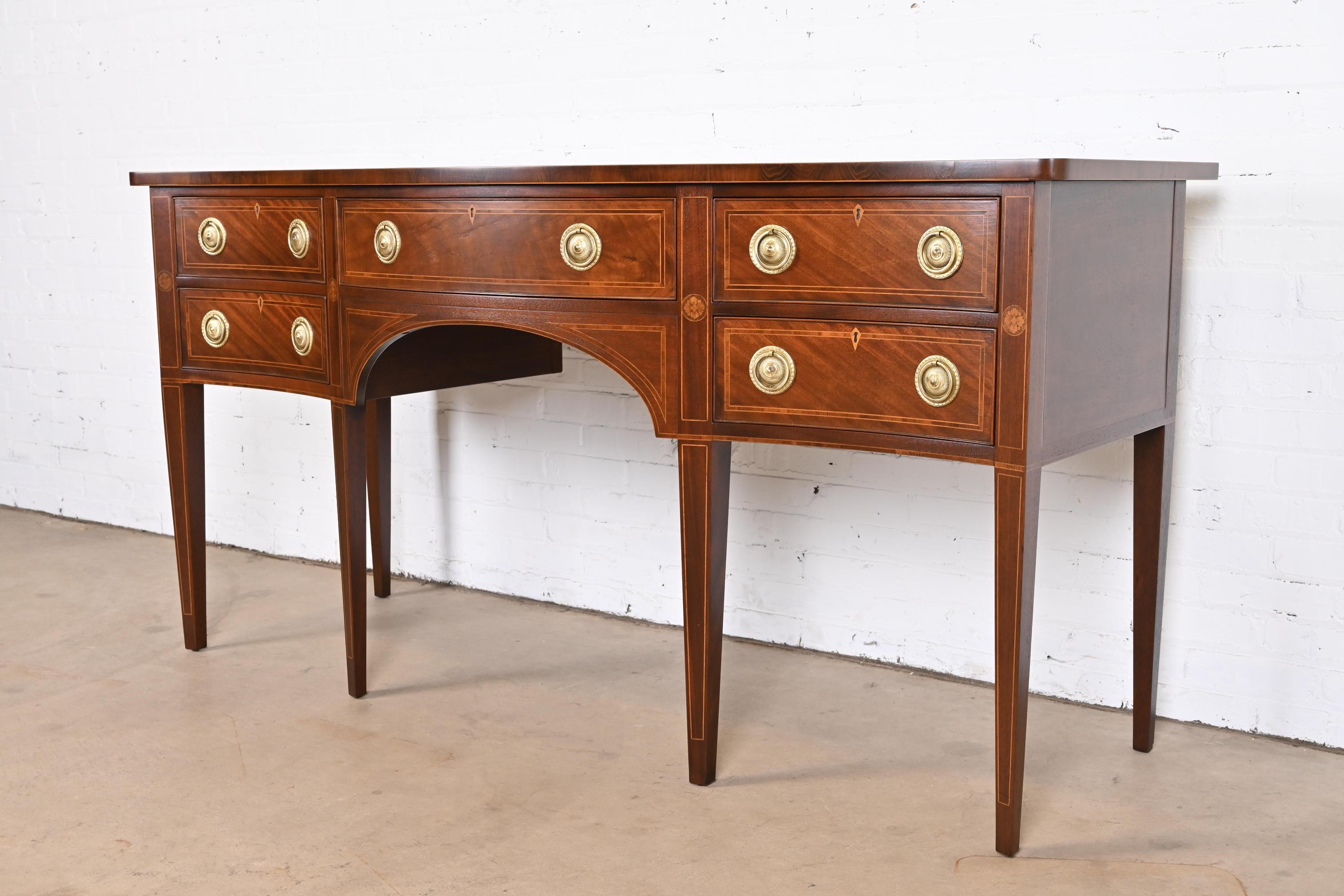 Baker Furniture Georgian Inlaid Mahogany Serpentine Sideboard, Newly Refinished In Good Condition In South Bend, IN