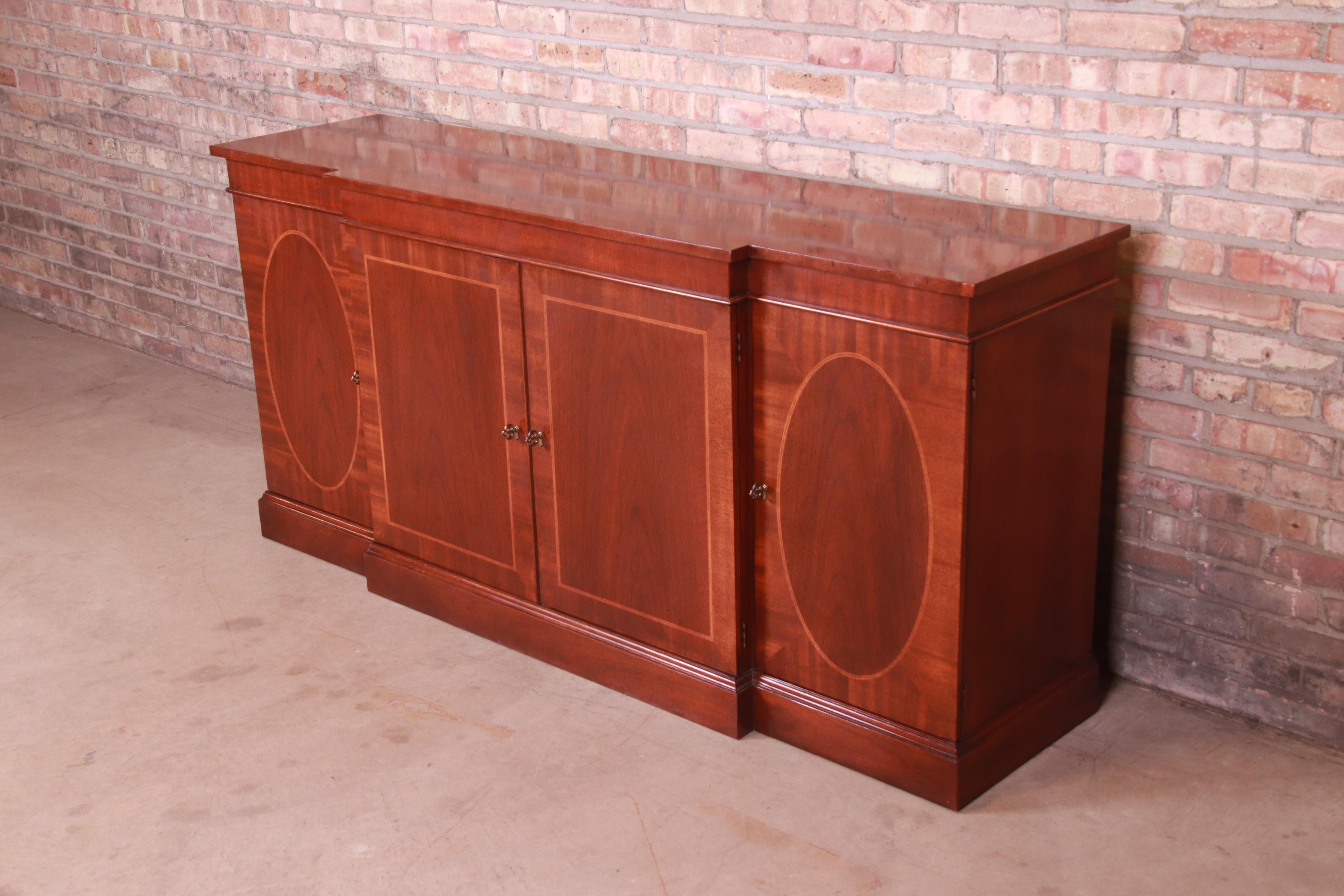 American Baker Furniture Georgian Inlaid Mahogany Sideboard, Credenza, or Bar Cabinet