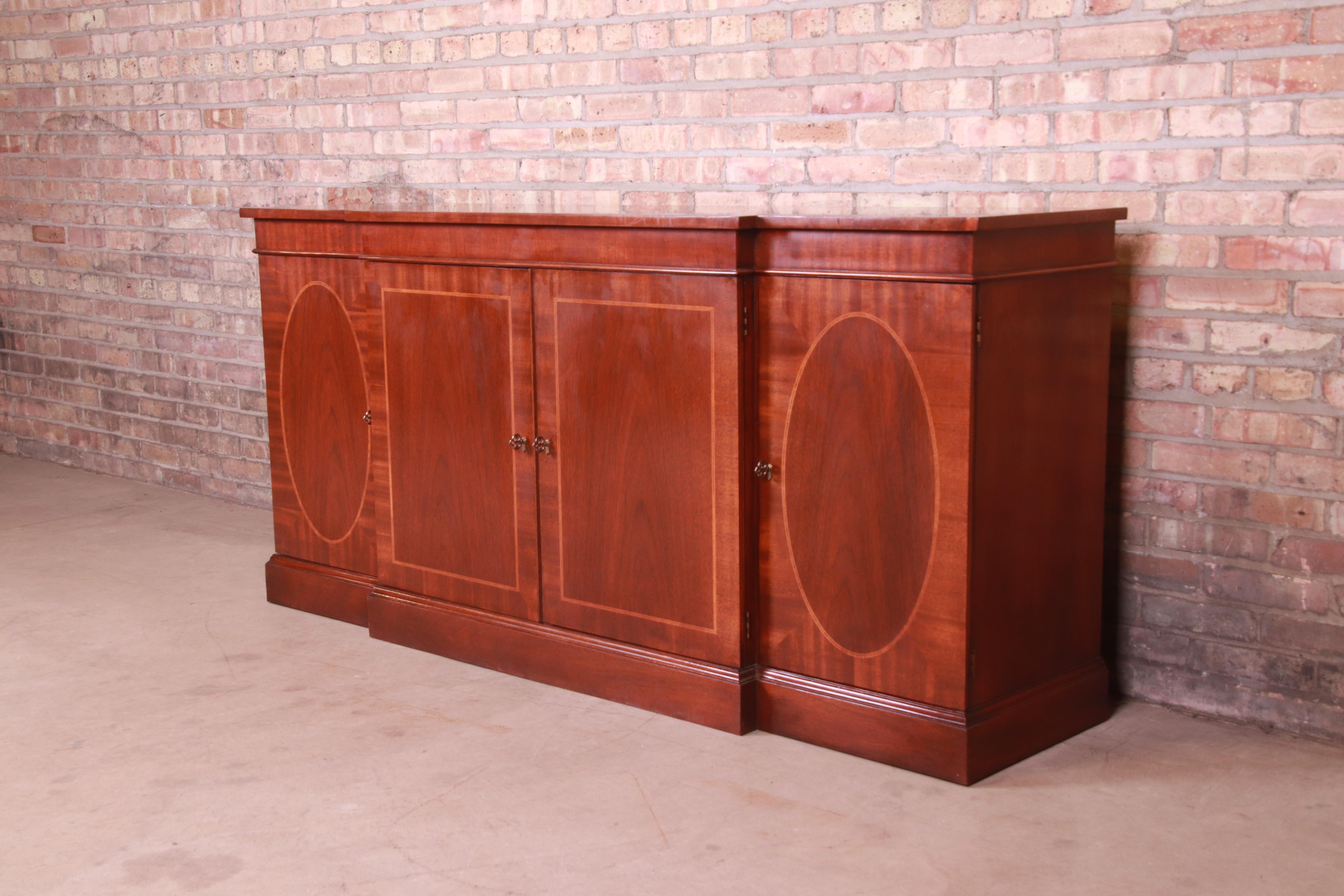 Baker Furniture Georgian Inlaid Mahogany Sideboard, Credenza, or Bar Cabinet In Good Condition In South Bend, IN