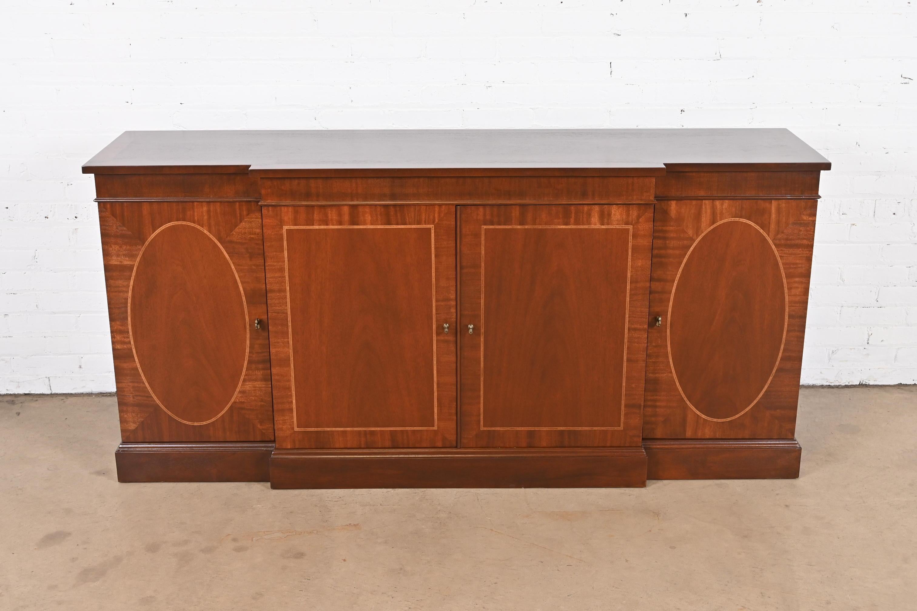 American Baker Furniture Georgian Inlaid Mahogany Sideboard or Bar Cabinet, Refinished