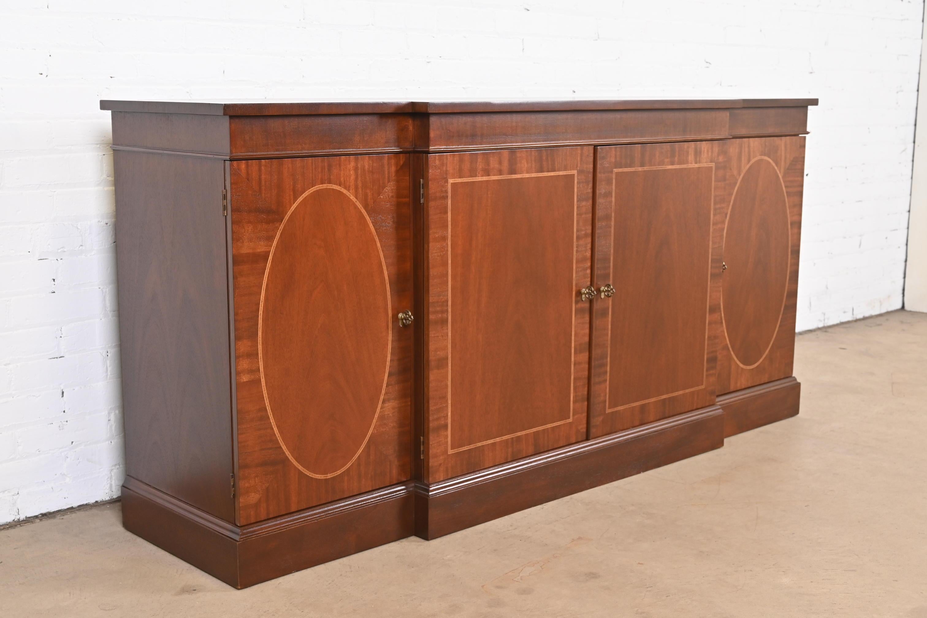 20th Century Baker Furniture Georgian Inlaid Mahogany Sideboard or Bar Cabinet, Refinished