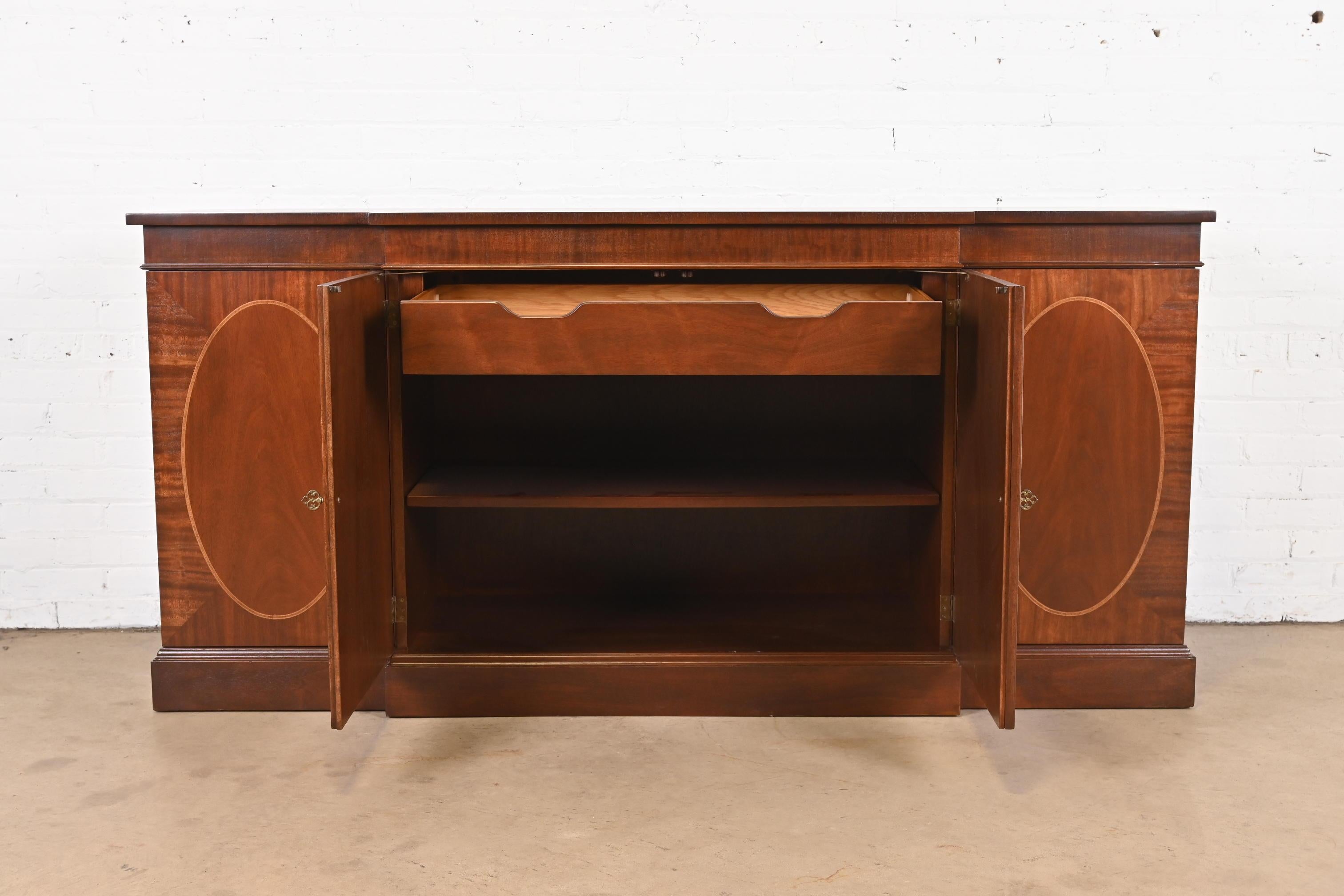 Baker Furniture Georgian Inlaid Mahogany Sideboard or Bar Cabinet, Refinished 1