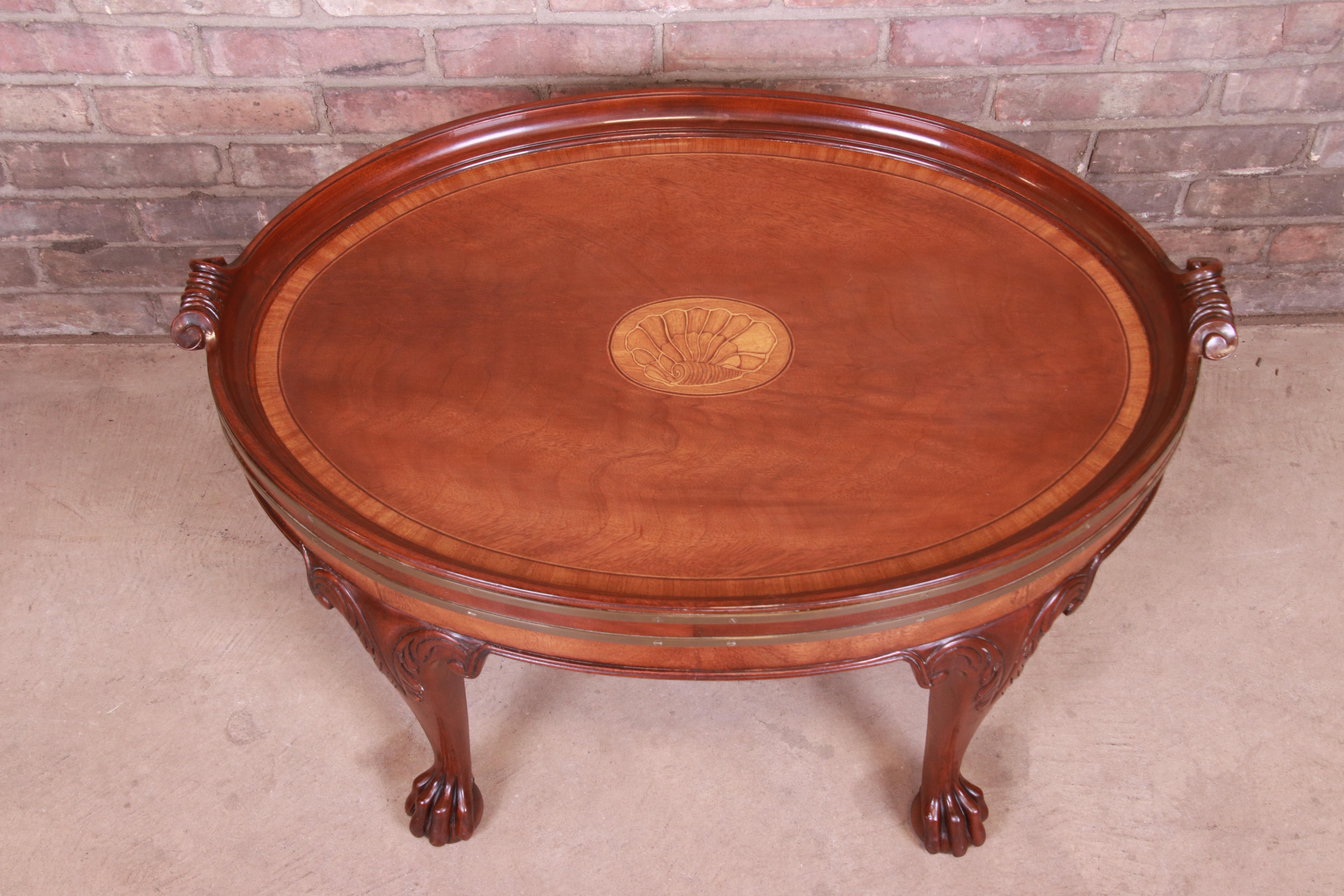 Baker Furniture Georgian Mahogany and Brass Inlaid Marquetry Coffee Table 1