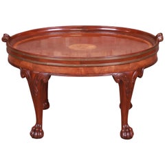 Baker Furniture Georgian Mahogany and Brass Inlaid Marquetry Coffee Table