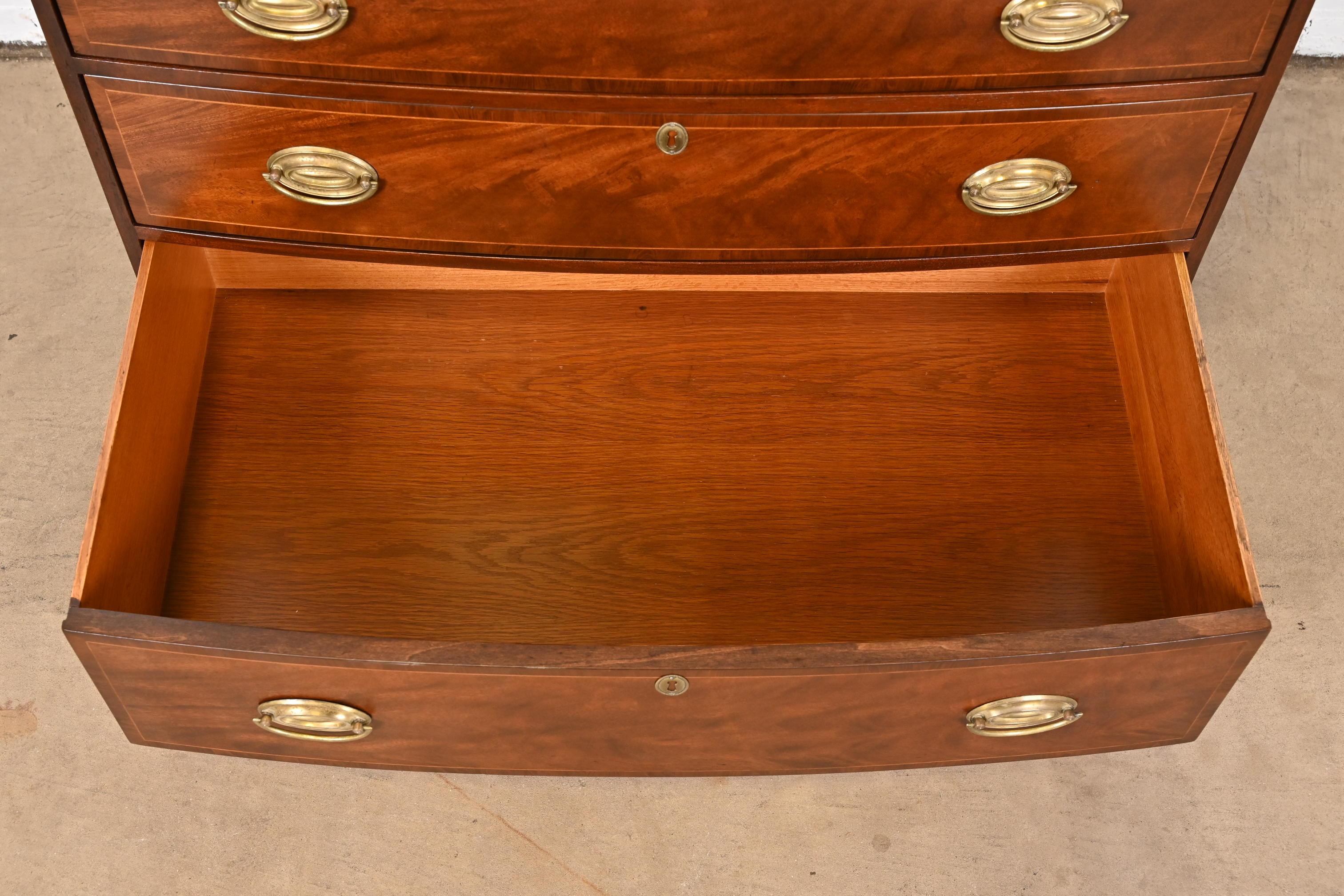 Baker Furniture Georgian Mahogany Bow Front Bachelor Chest, Newly Refinished 5
