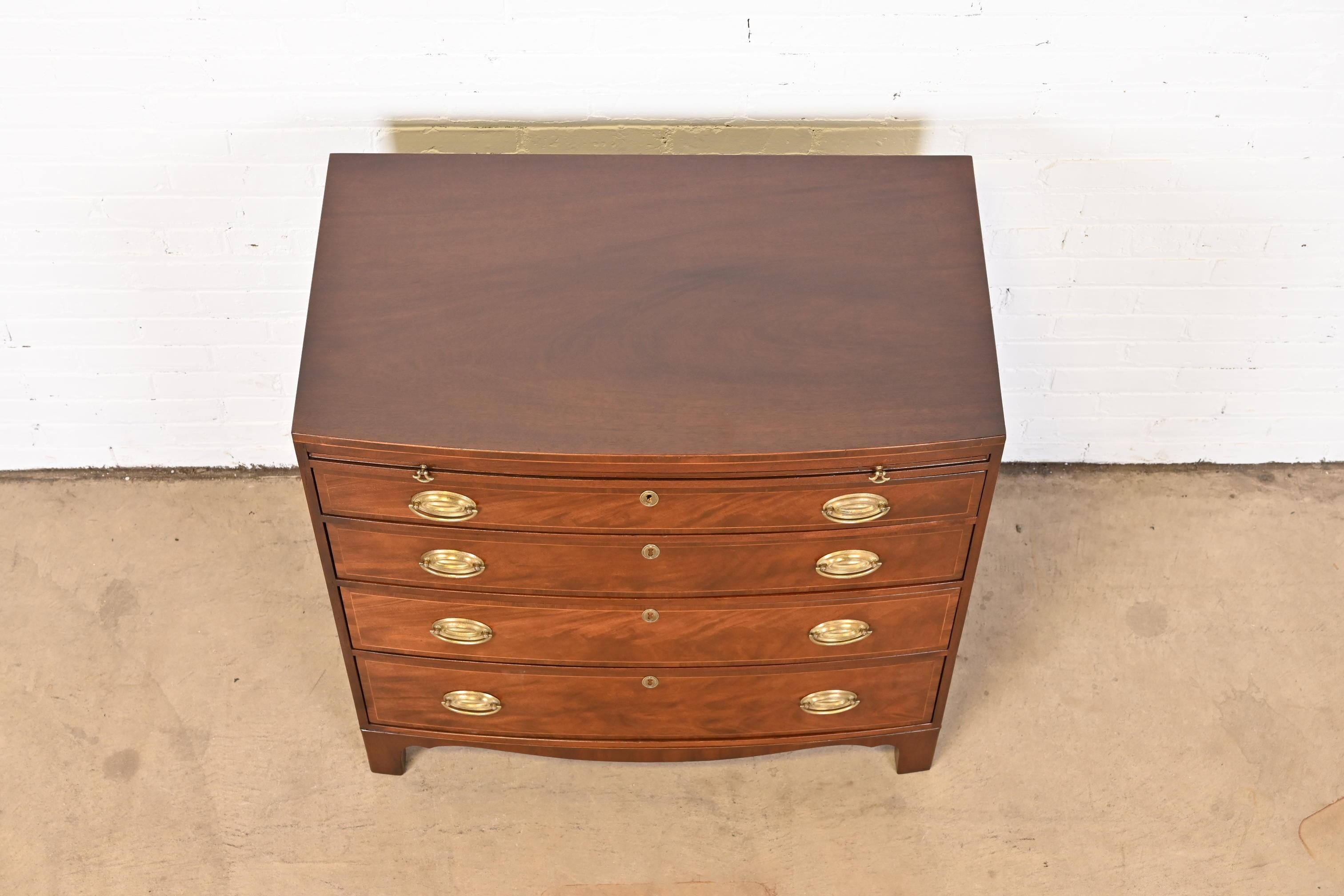 Baker Furniture Georgian Mahogany Bow Front Bachelor Chest, Newly Refinished 11