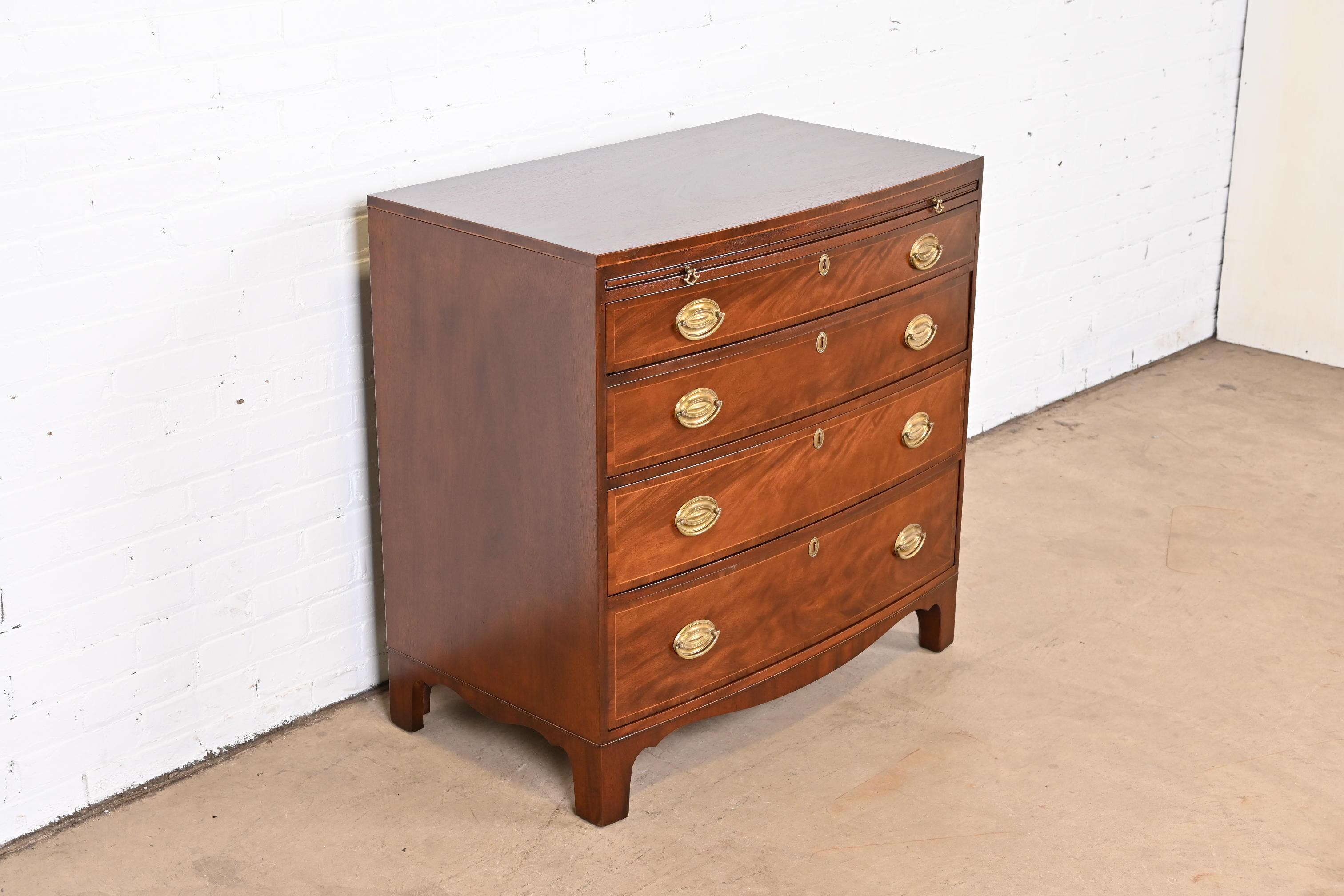 American Baker Furniture Georgian Mahogany Bow Front Bachelor Chest, Newly Refinished