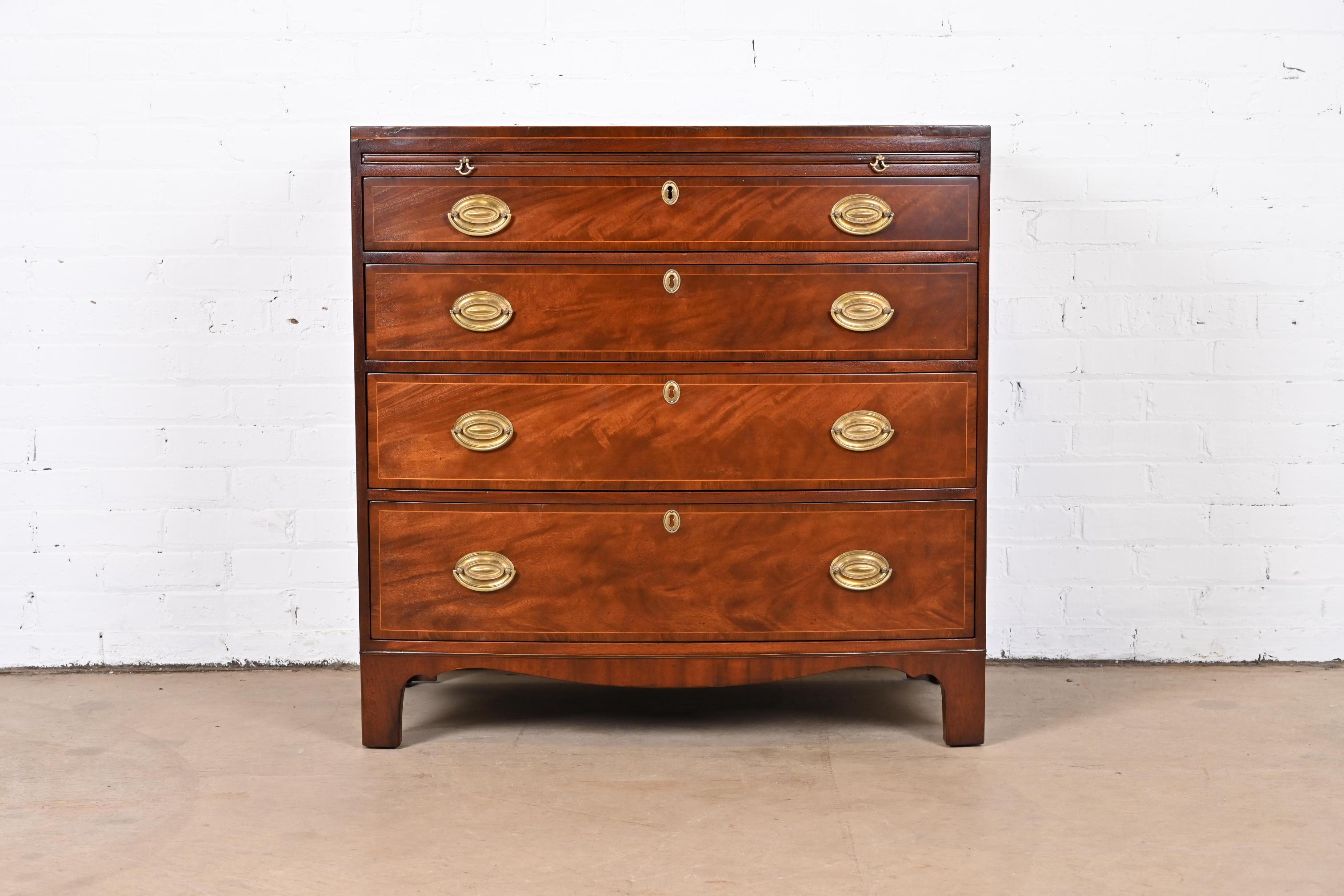 Baker Furniture Georgian Mahogany Bow Front Bachelor Chest, Newly Refinished In Good Condition In South Bend, IN