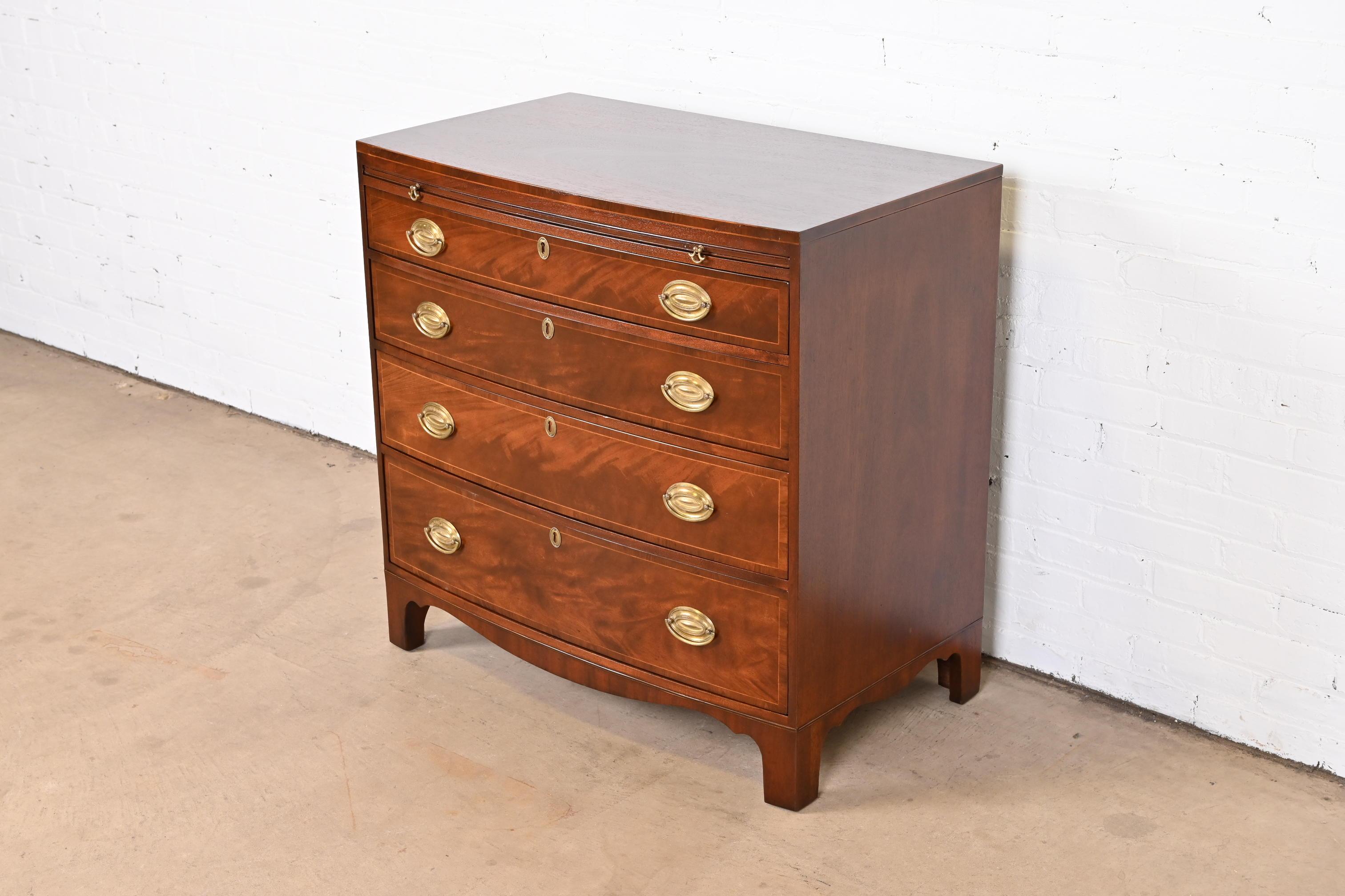Brass Baker Furniture Georgian Mahogany Bow Front Bachelor Chest, Newly Refinished