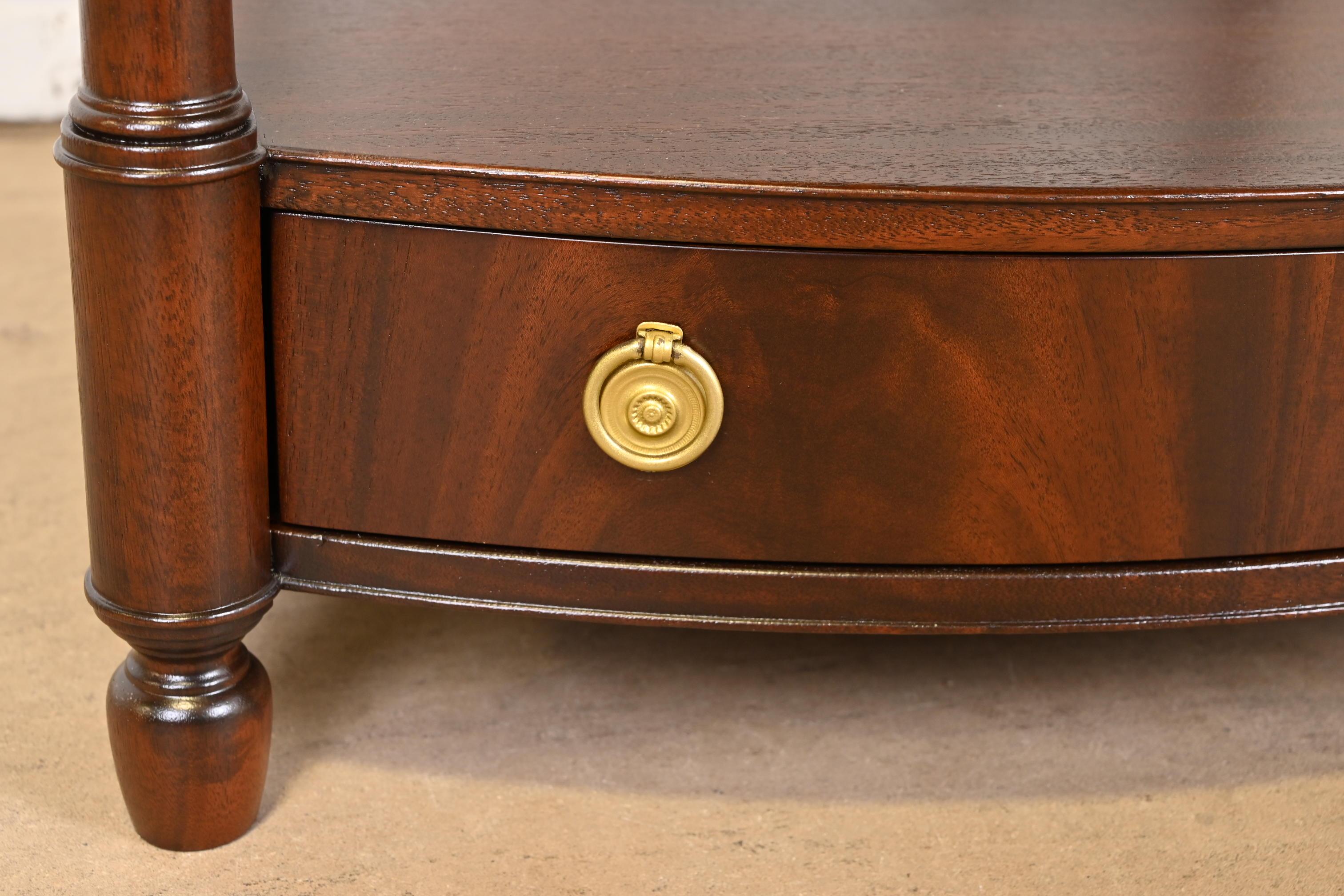 Baker Furniture Georgian Mahogany Bow Front Bedside Tables, Newly Refinished 9