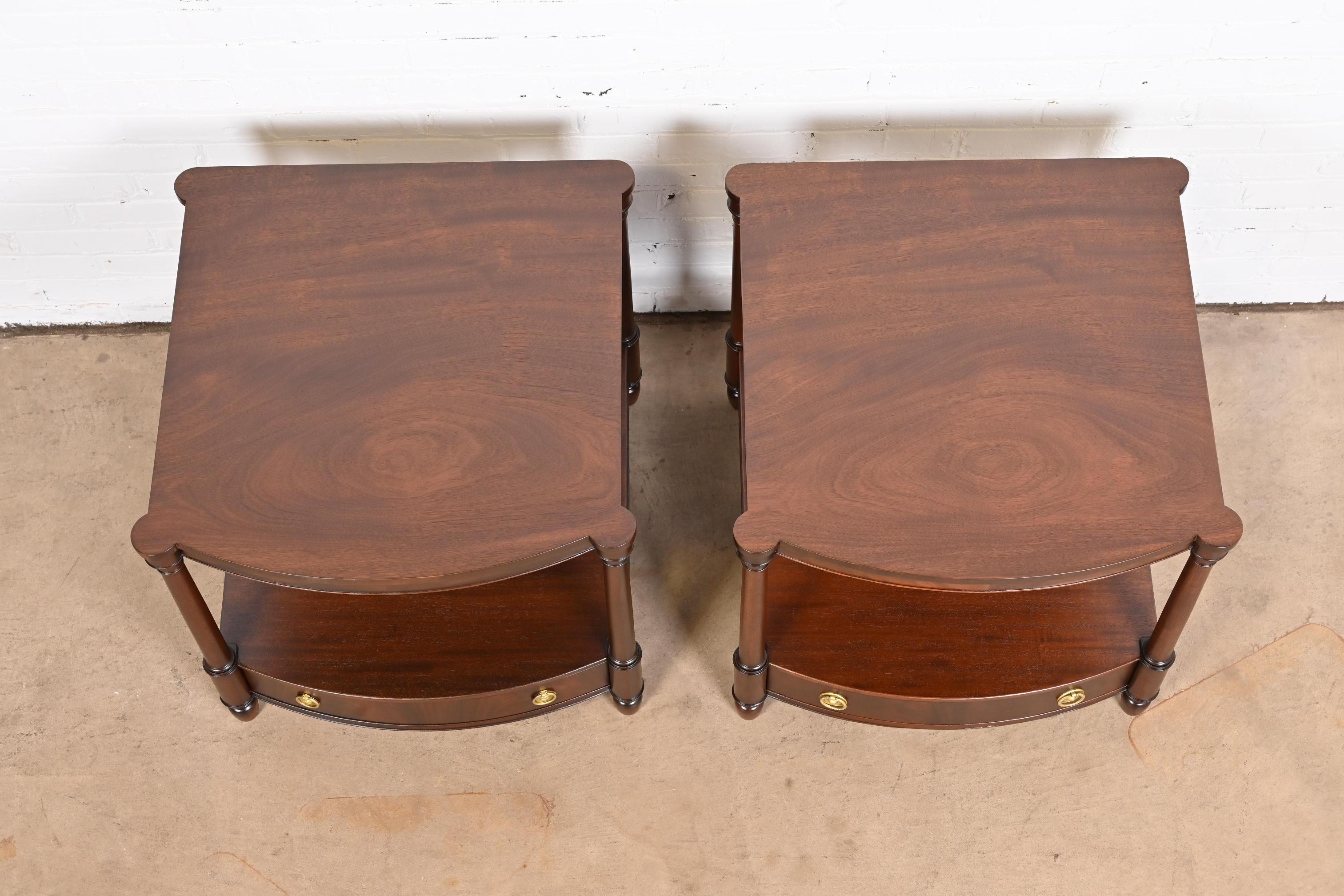 Baker Furniture Georgian Mahogany Bow Front Bedside Tables, Newly Refinished 9
