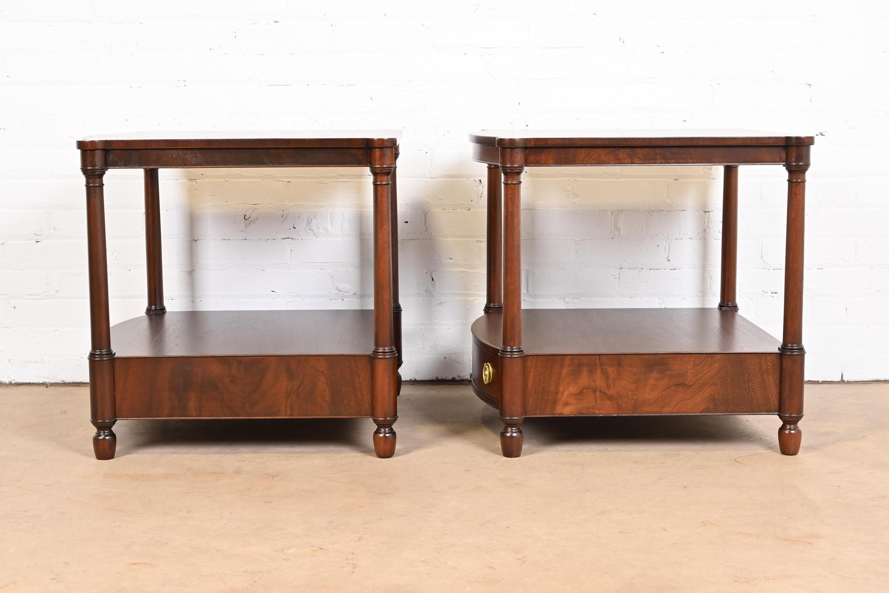 Baker Furniture Georgian Mahogany Bow Front Bedside Tables, Newly Refinished 11
