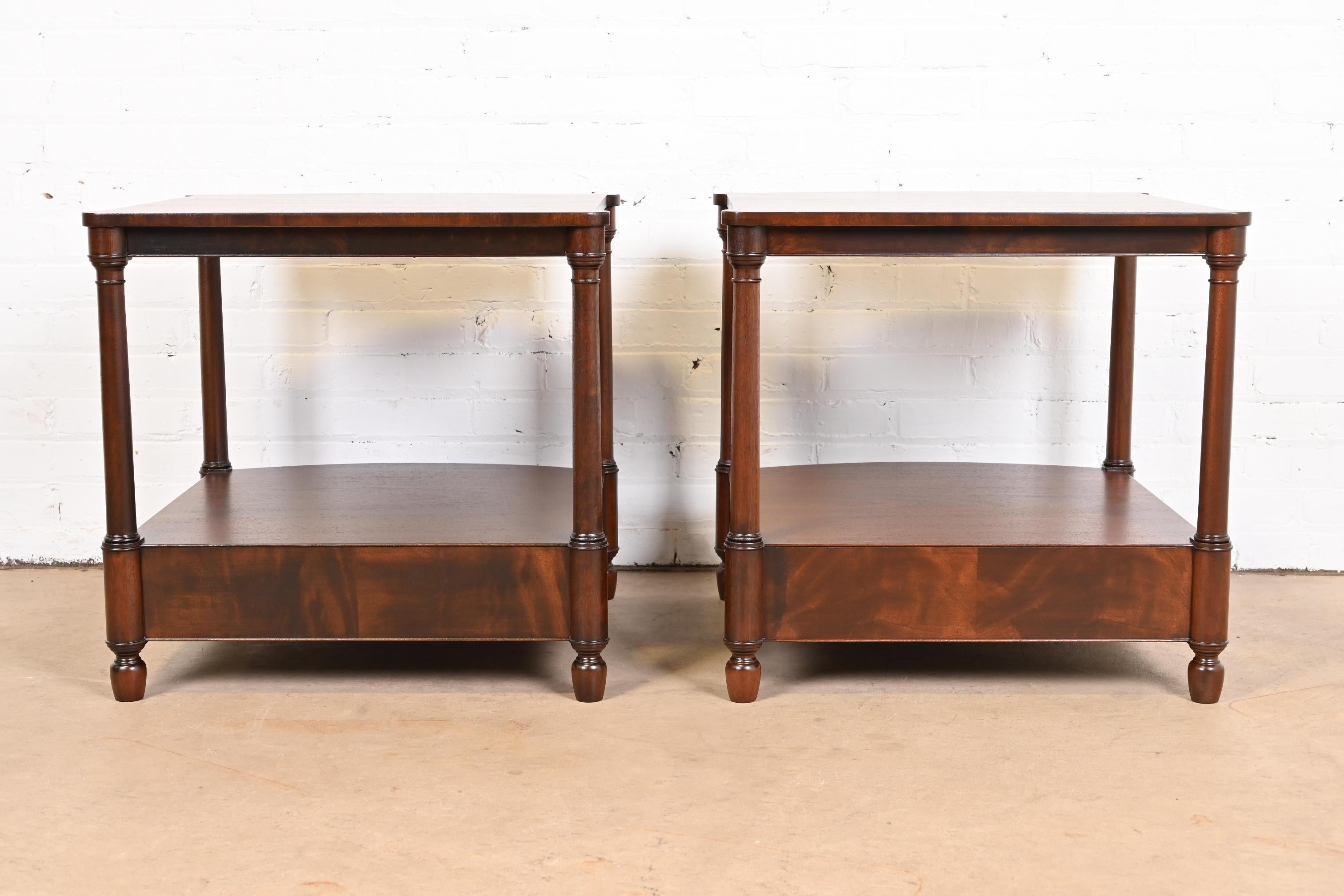 Baker Furniture Georgian Mahogany Bow Front Bedside Tables, Newly Refinished 12