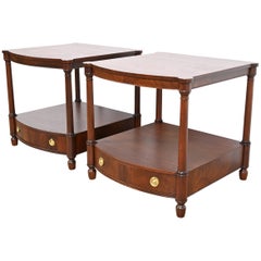 Baker Furniture Georgian Mahogany Bow Front Bedside Tables, Newly Refinished