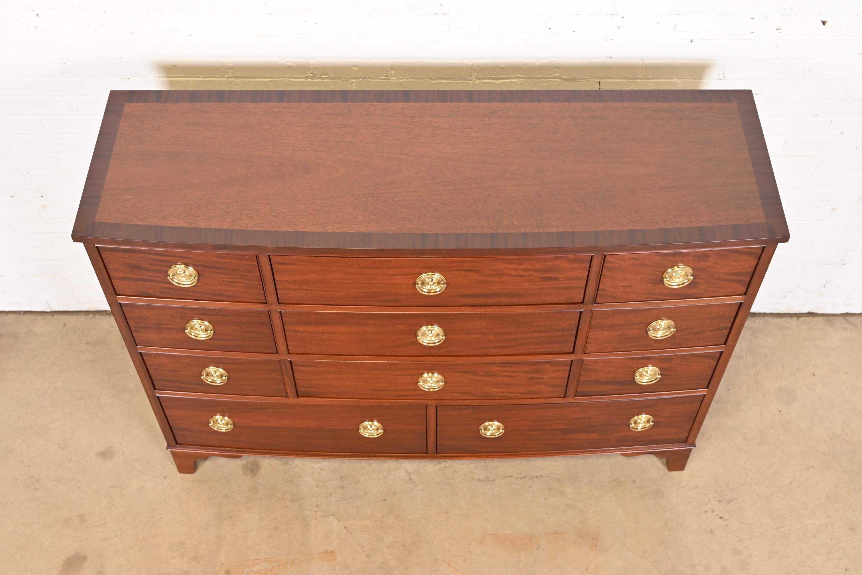 Baker Furniture Georgian Mahogany Bow Front Dresser Chest, Newly Refinished 4