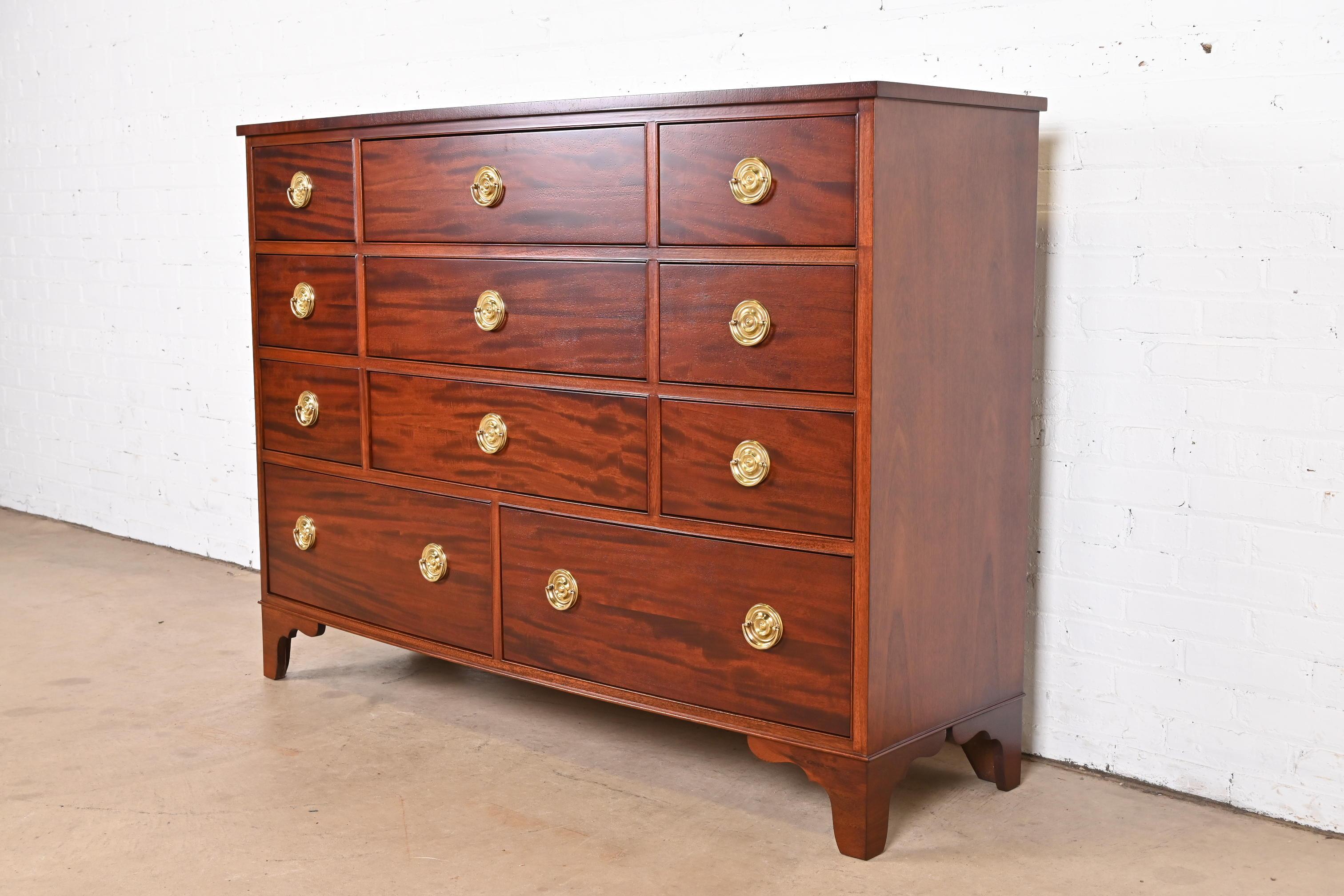 American Baker Furniture Georgian Mahogany Bow Front Dresser Chest, Newly Refinished