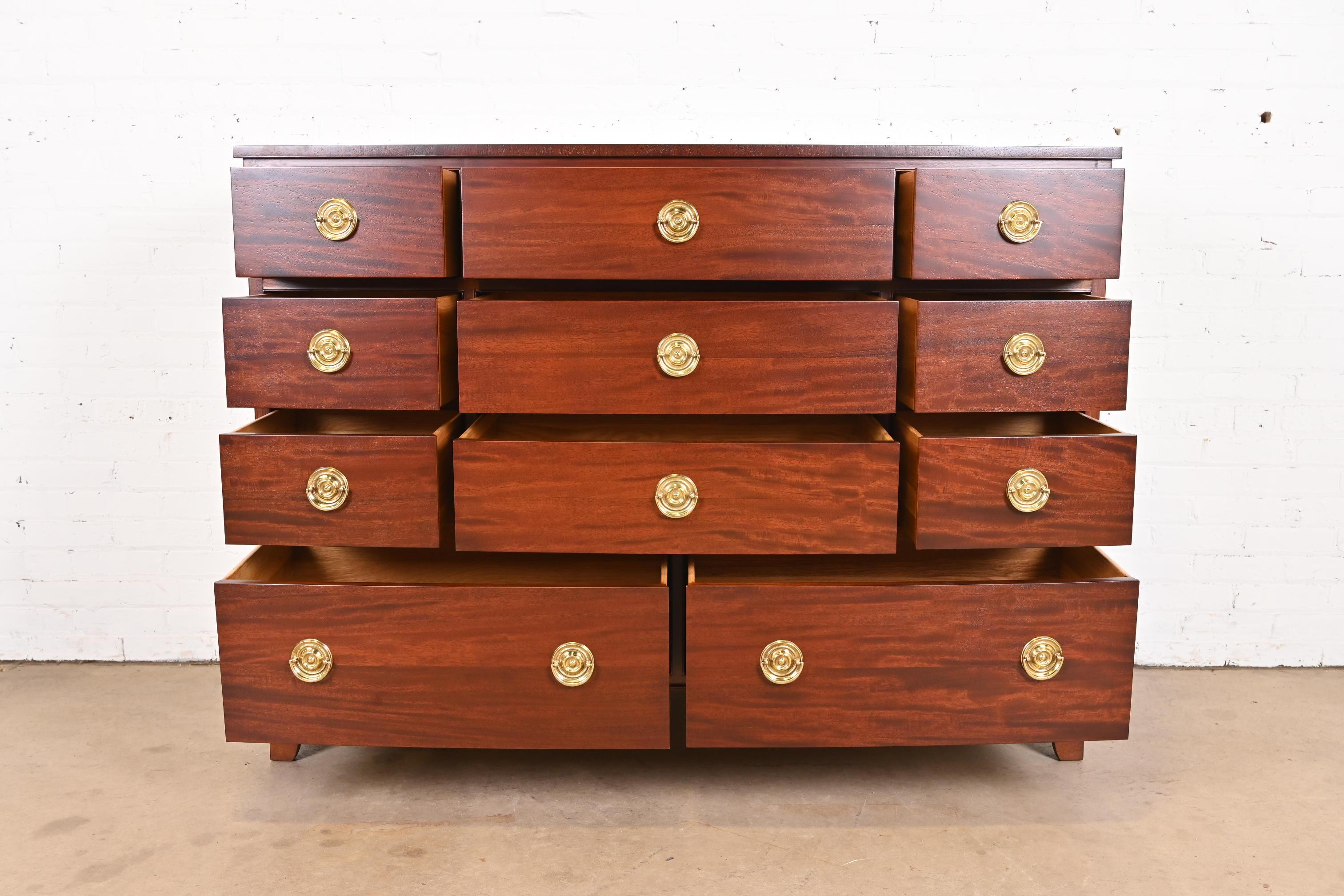 20th Century Baker Furniture Georgian Mahogany Bow Front Dresser Chest, Newly Refinished