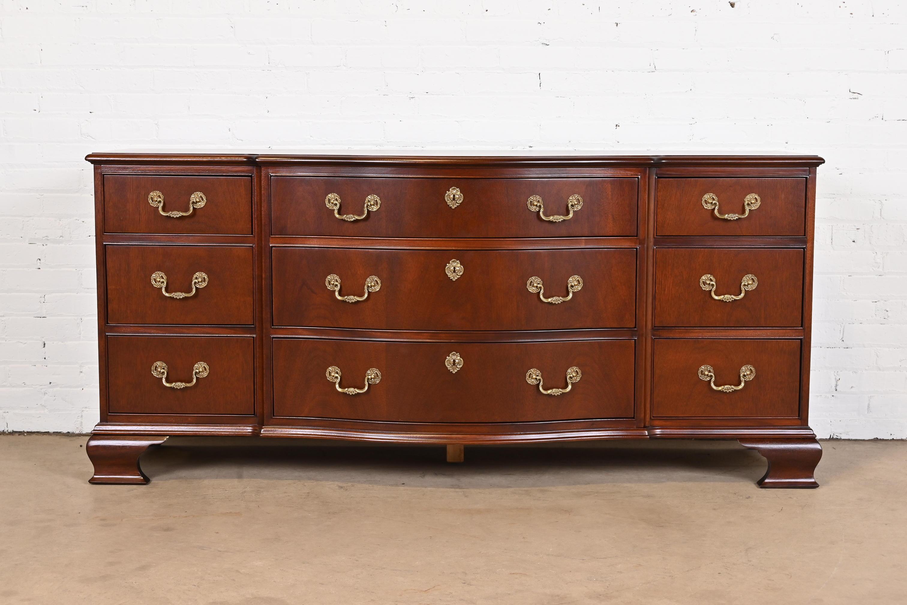 American Baker Furniture Georgian Mahogany Bow Front Long Dresser, Newly Refinished