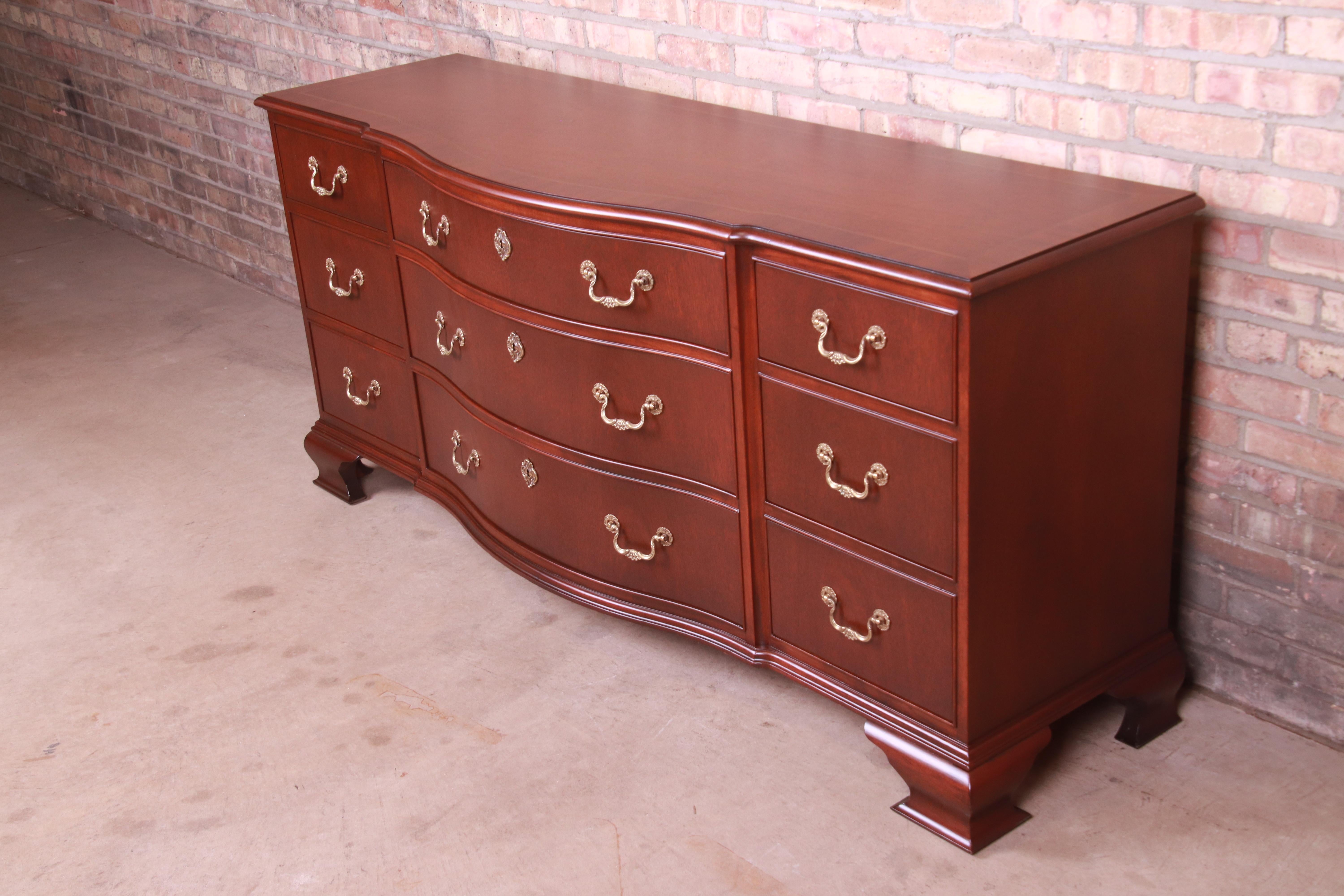 American Baker Furniture Georgian Mahogany Bow Front Long Dresser, Newly Refinished