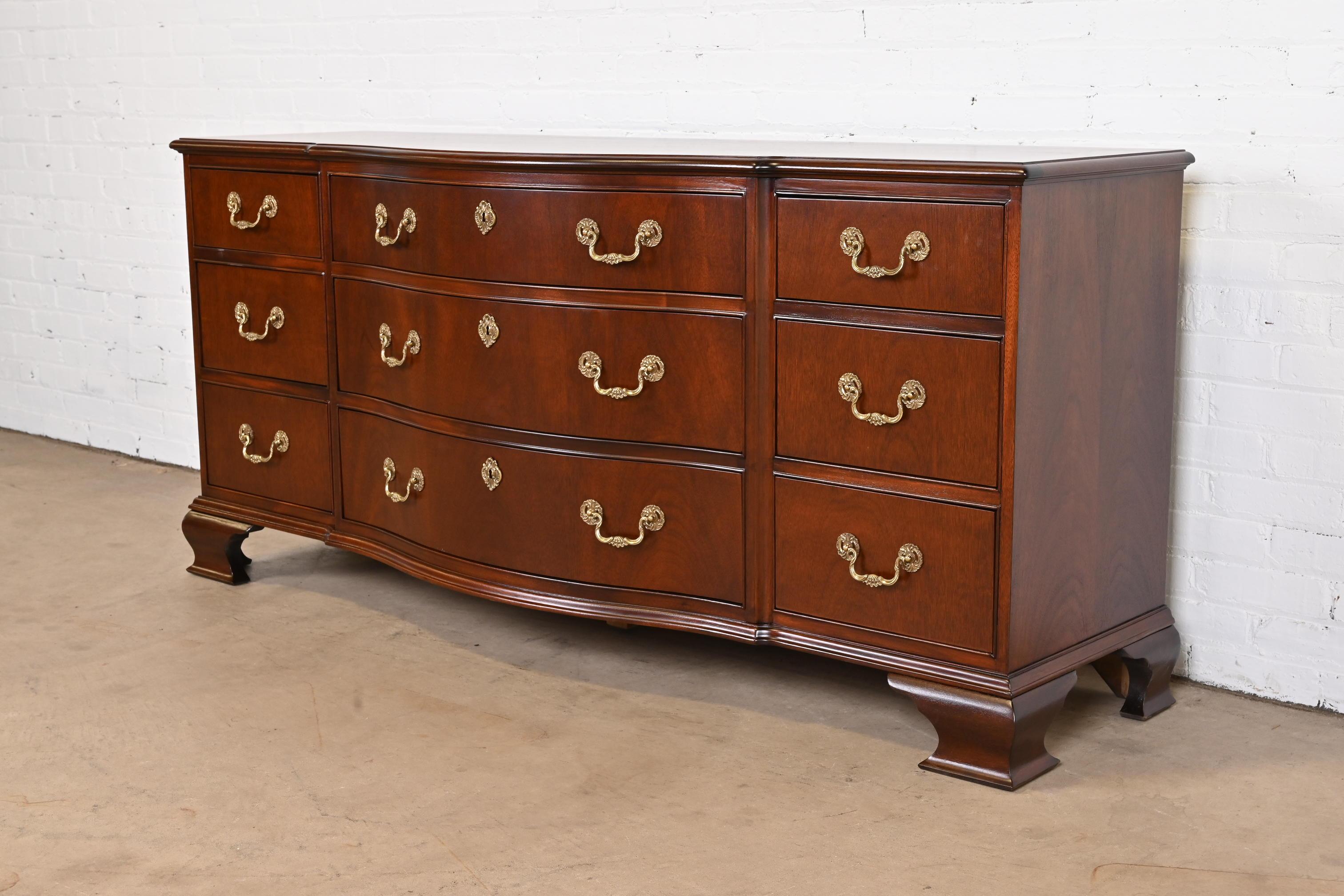 20th Century Baker Furniture Georgian Mahogany Bow Front Long Dresser, Newly Refinished