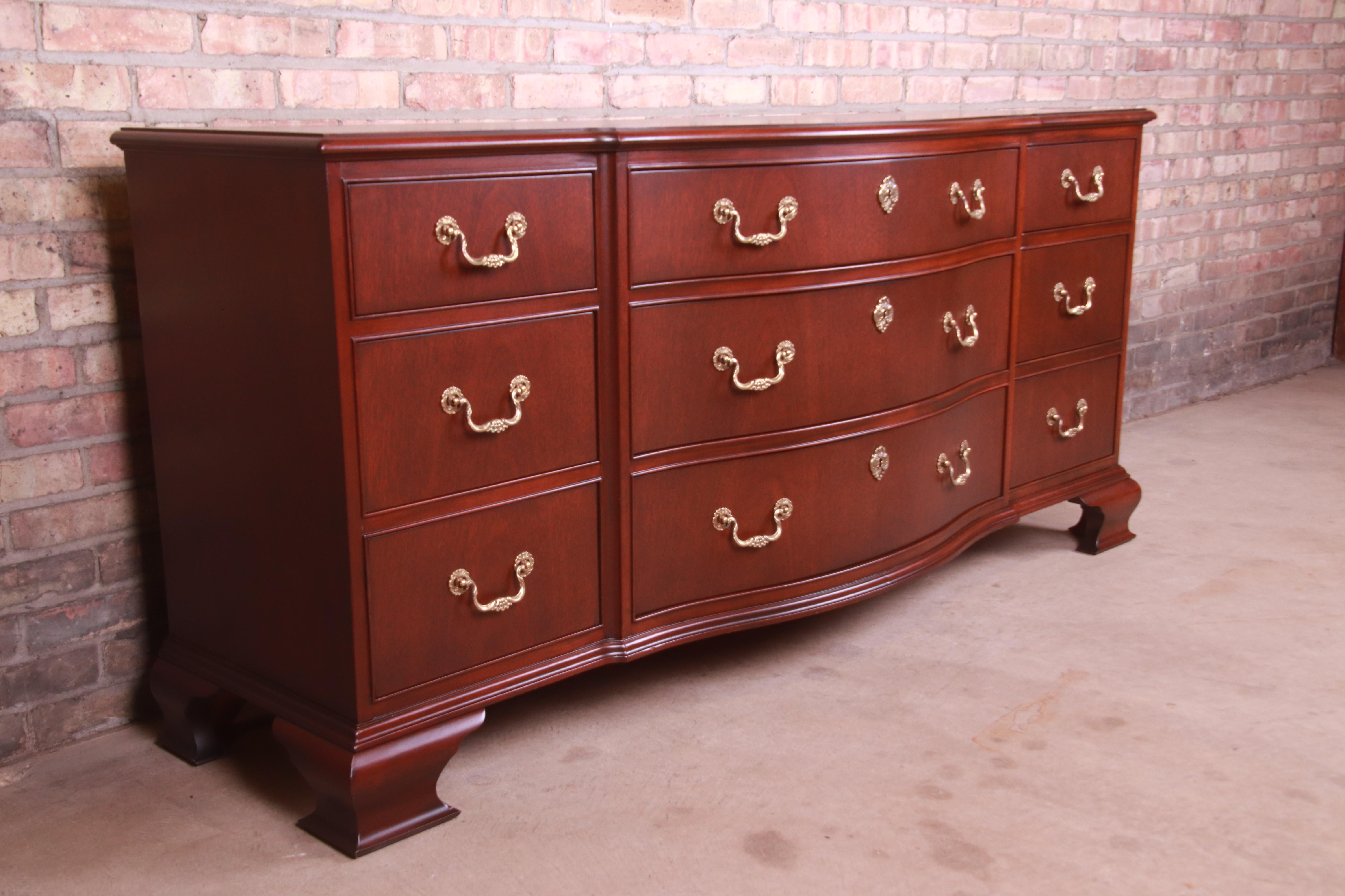 Late 20th Century Baker Furniture Georgian Mahogany Bow Front Long Dresser, Newly Refinished