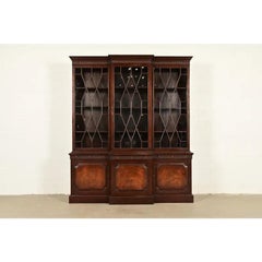 Baker Furniture Georgian Mahogany Breakfront Bookcase Cabinet, Circa 1960s