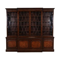 Baker Furniture Georgian Mahogany Breakfront Bookcase Cabinet, Circa 1960s