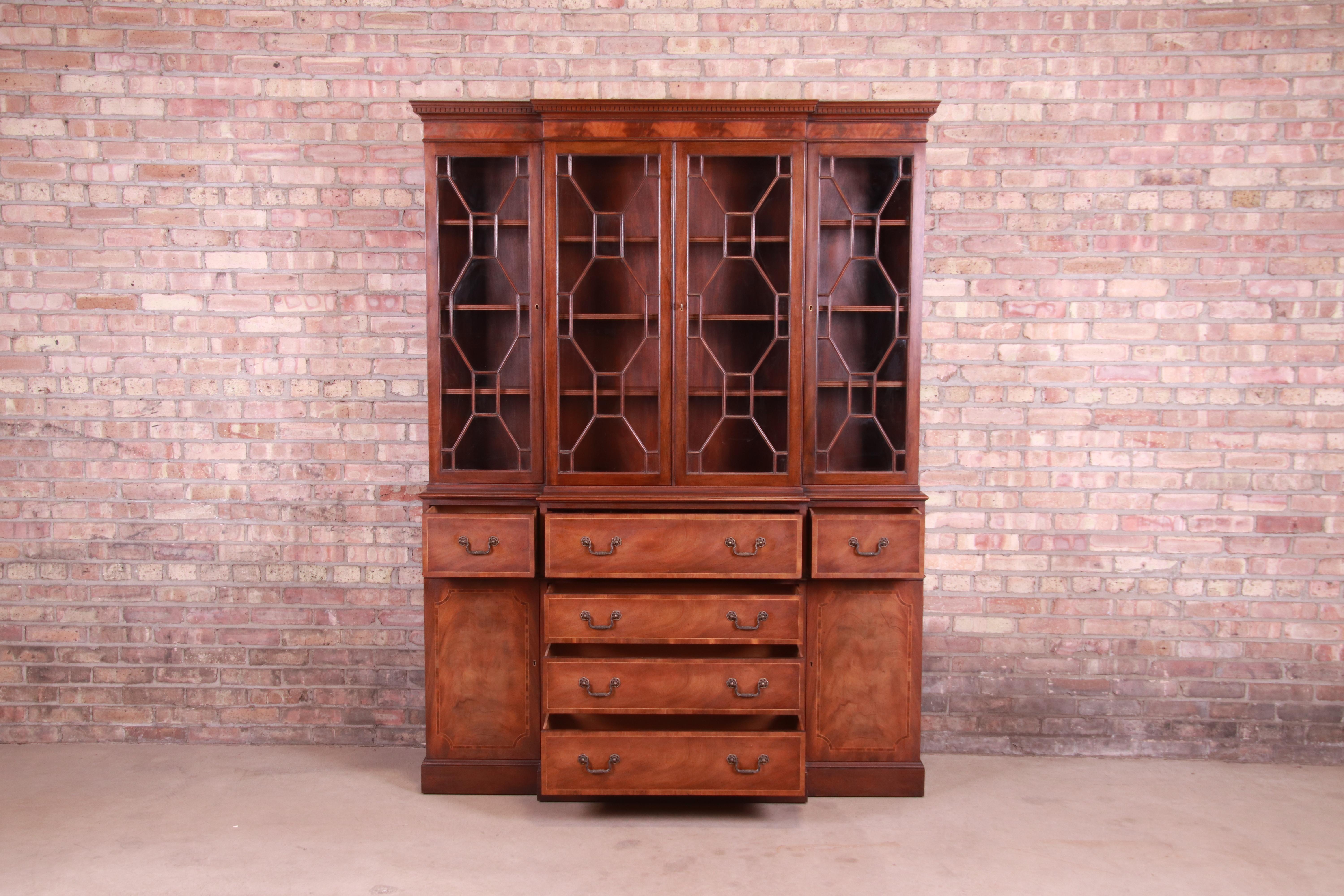 Baker Furniture Georgian Mahogany Breakfront Bookcase Cabinet 4