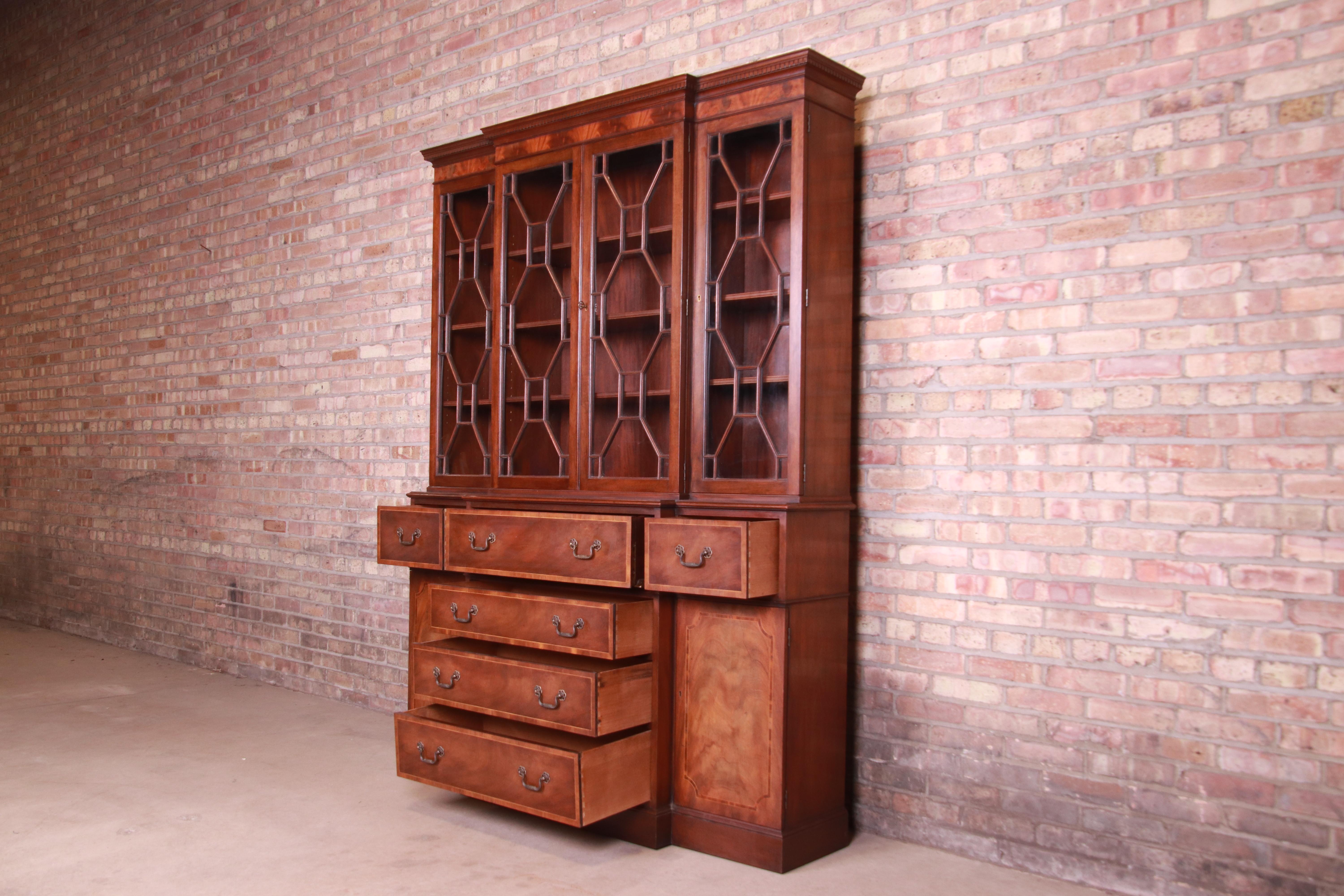 Baker Furniture Georgian Mahogany Breakfront Bookcase Cabinet 5