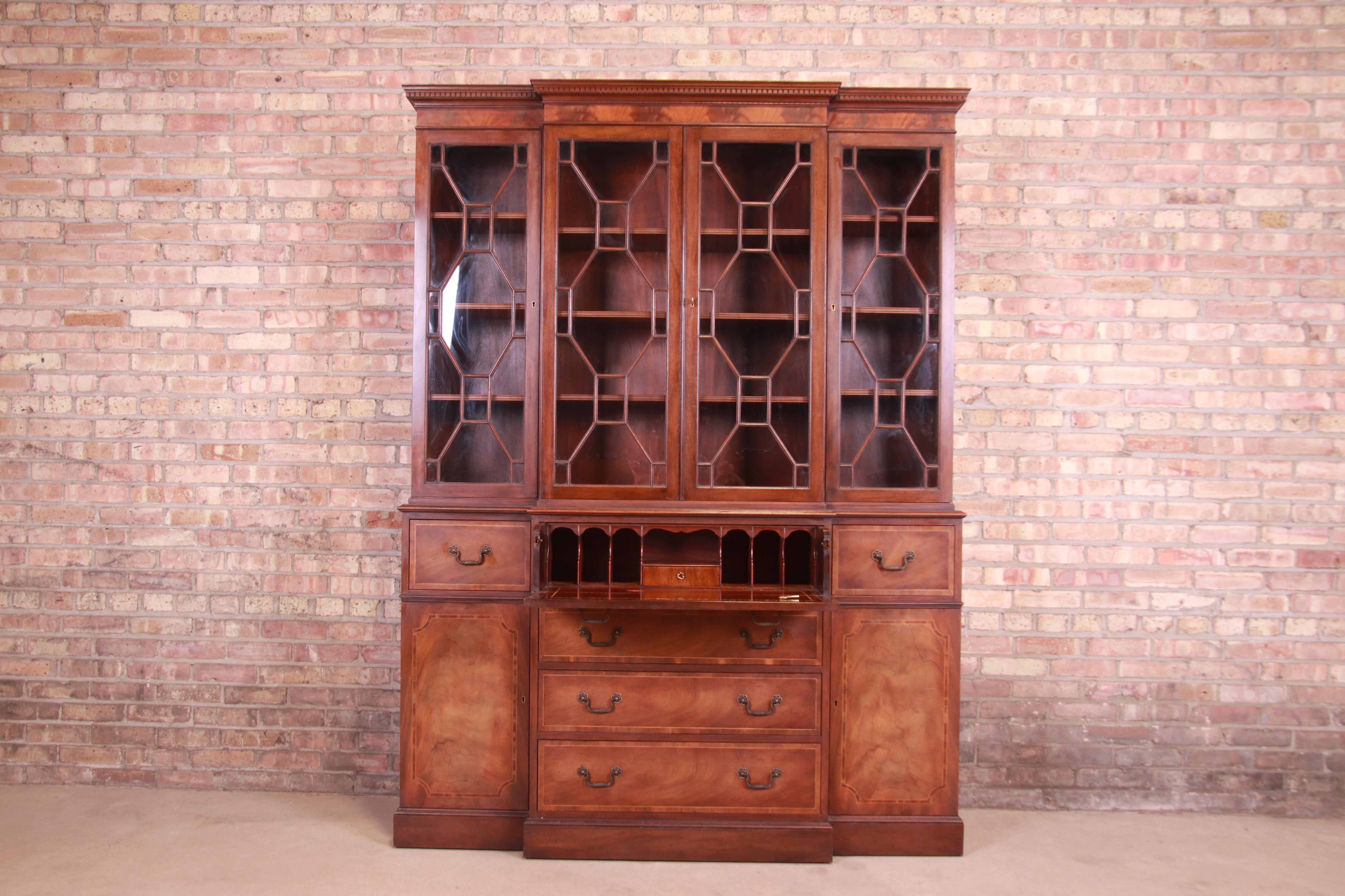 Baker Furniture Georgian Mahogany Breakfront Bookcase Cabinet 6
