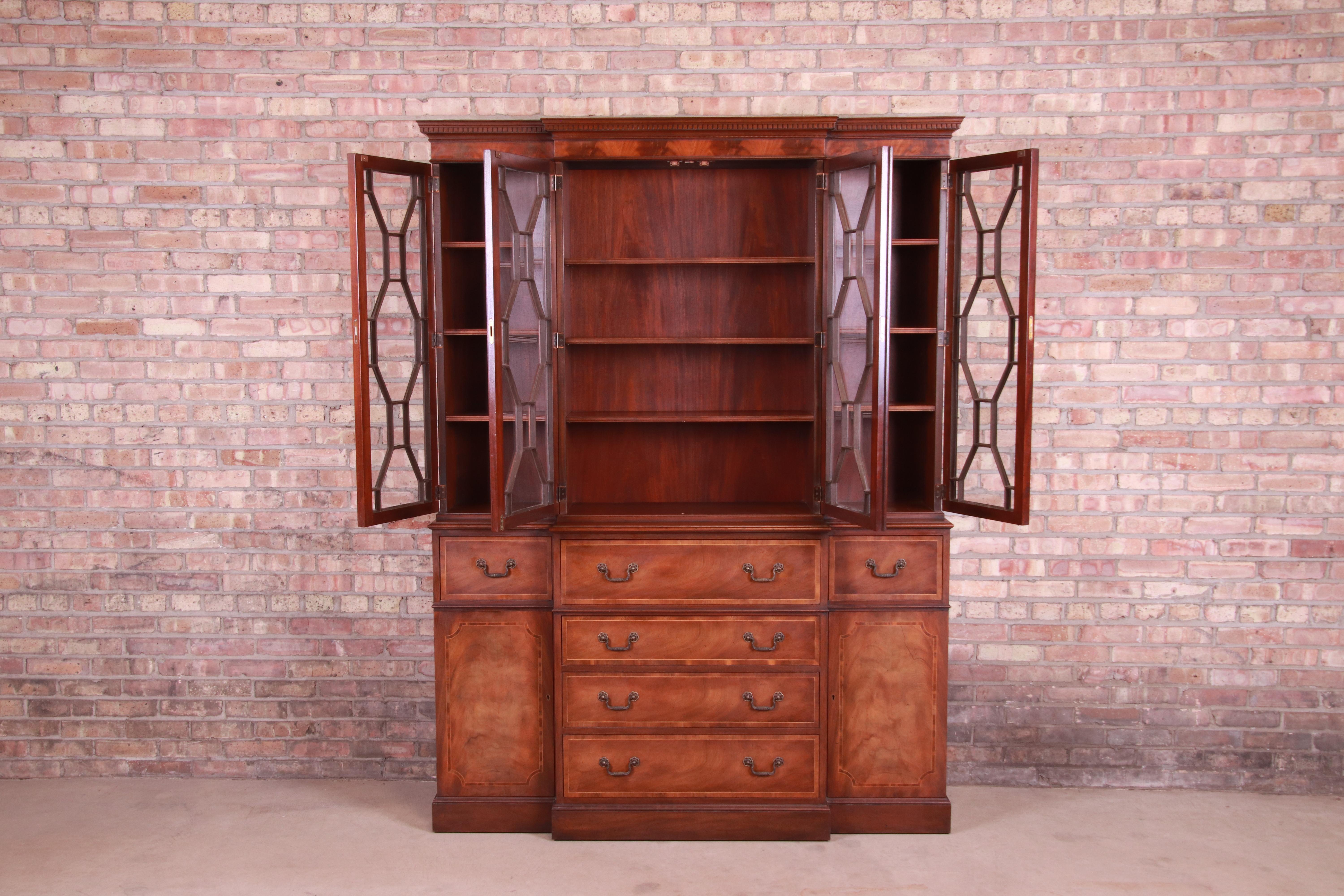 Baker Furniture Georgian Mahogany Breakfront Bookcase Cabinet 2