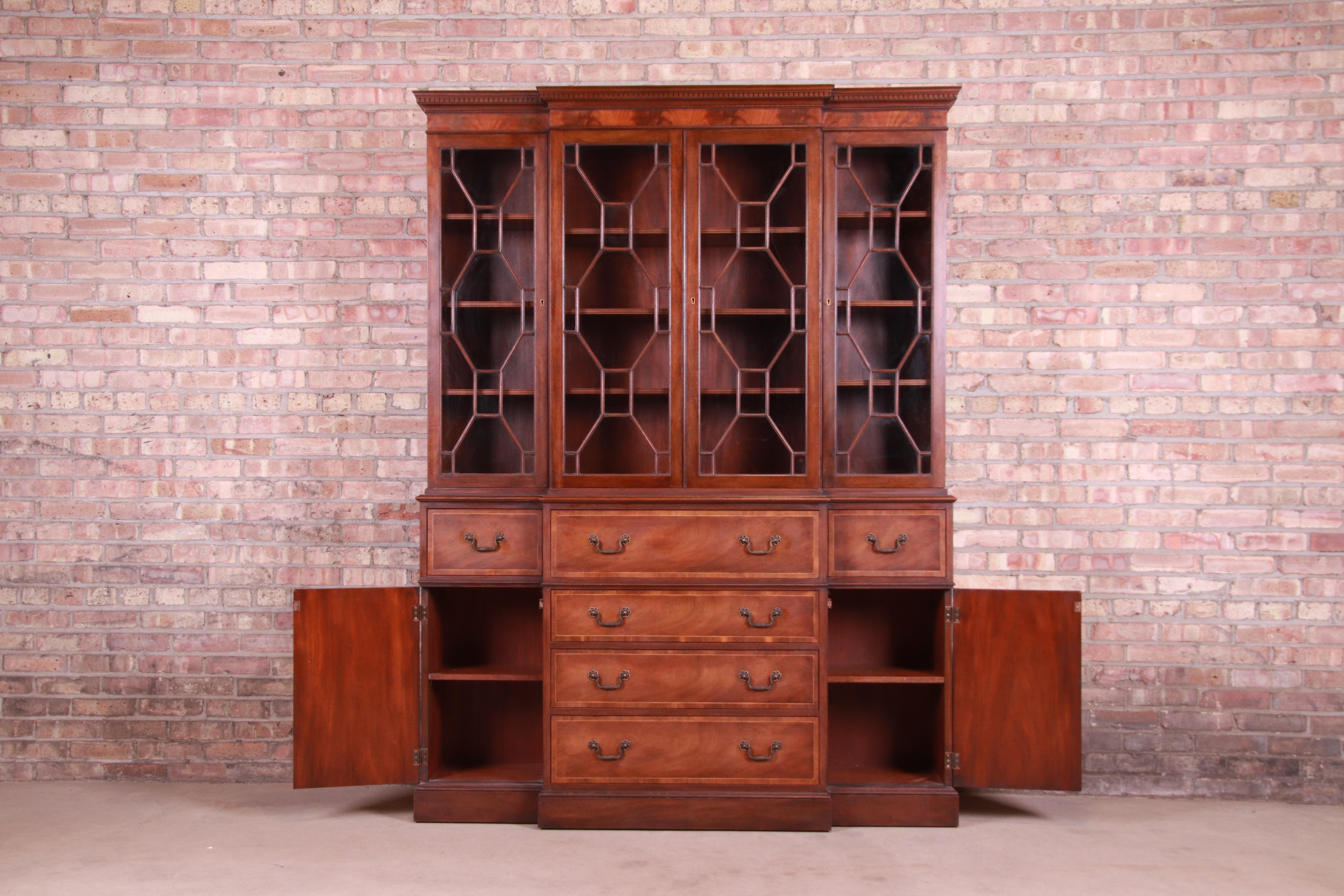 Baker Furniture Georgian Mahogany Breakfront Bookcase Cabinet 3